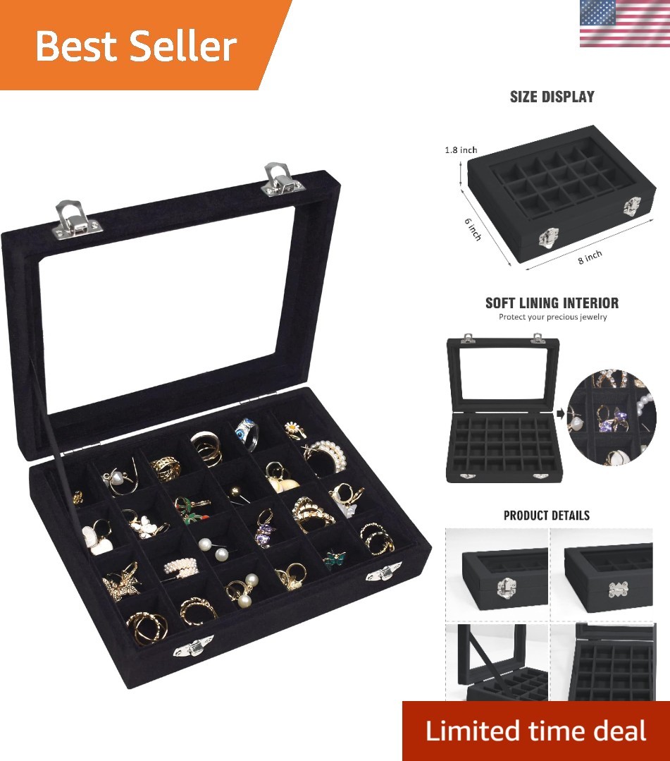Velvet Jewelry Box 24 Grid Jewelry Ring Display Organiser Box Tray Holder Ear...