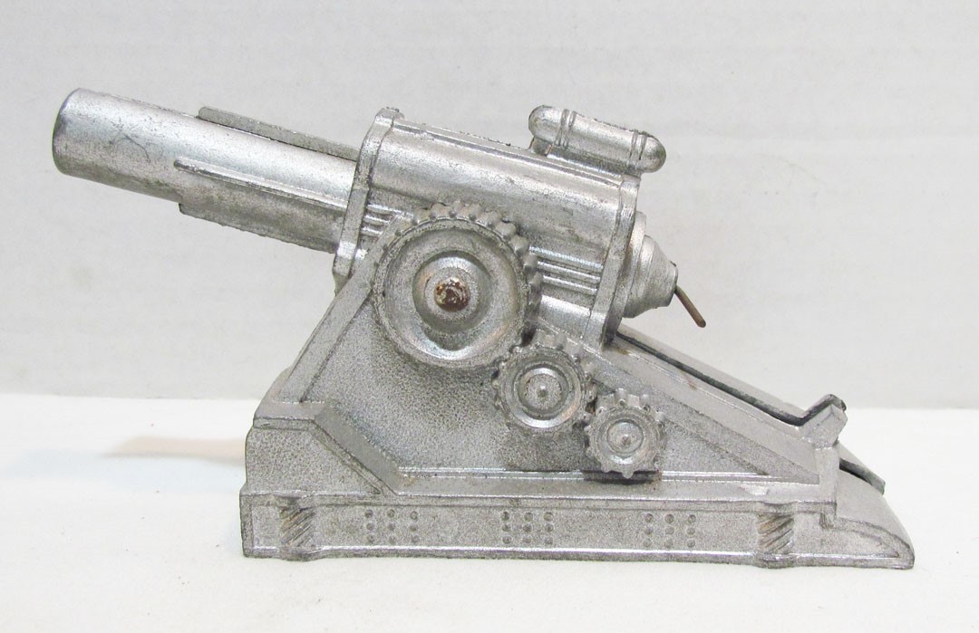 MANOIL BARCLAY VINTAGE METAL SPRING LOADED TOY FIELD GUN CANNON 1940's DIMESTORE