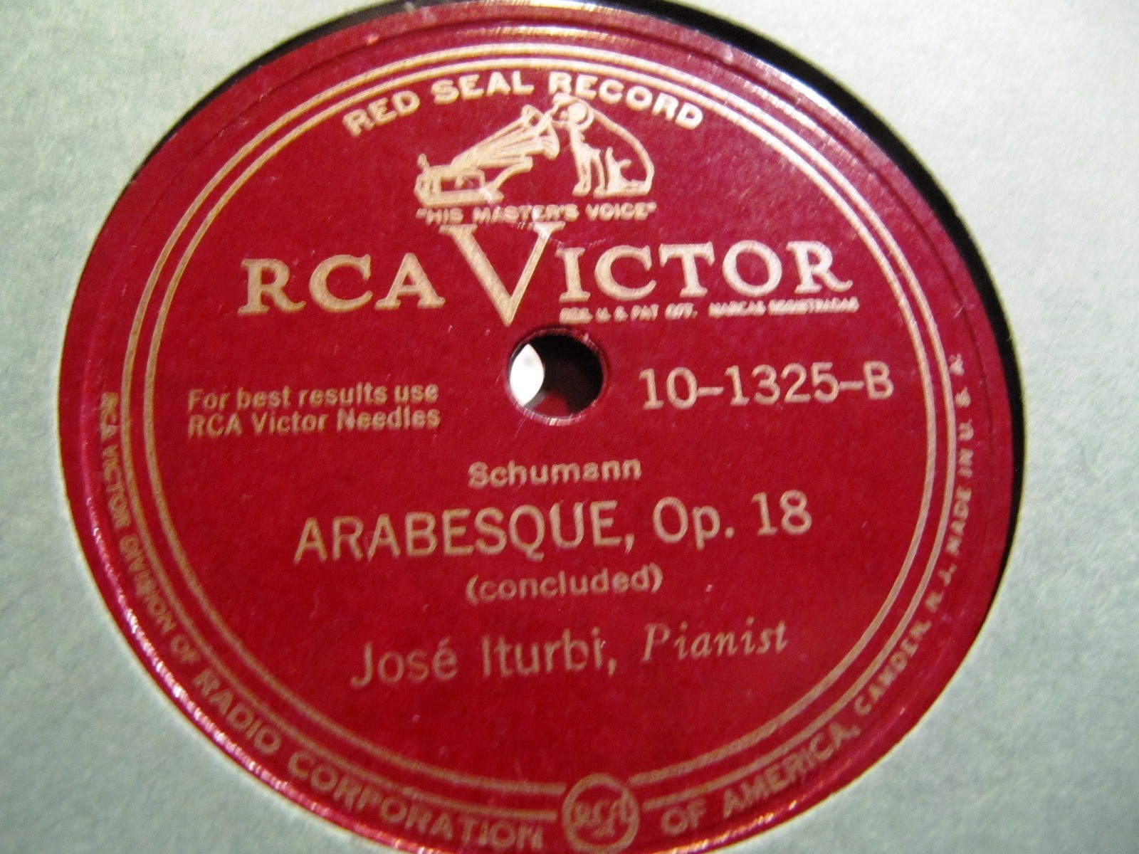 1944 JOSE ITURBI Spanish Piano Schumann ARABESQUE Op. 18 VICTOR 10-1325