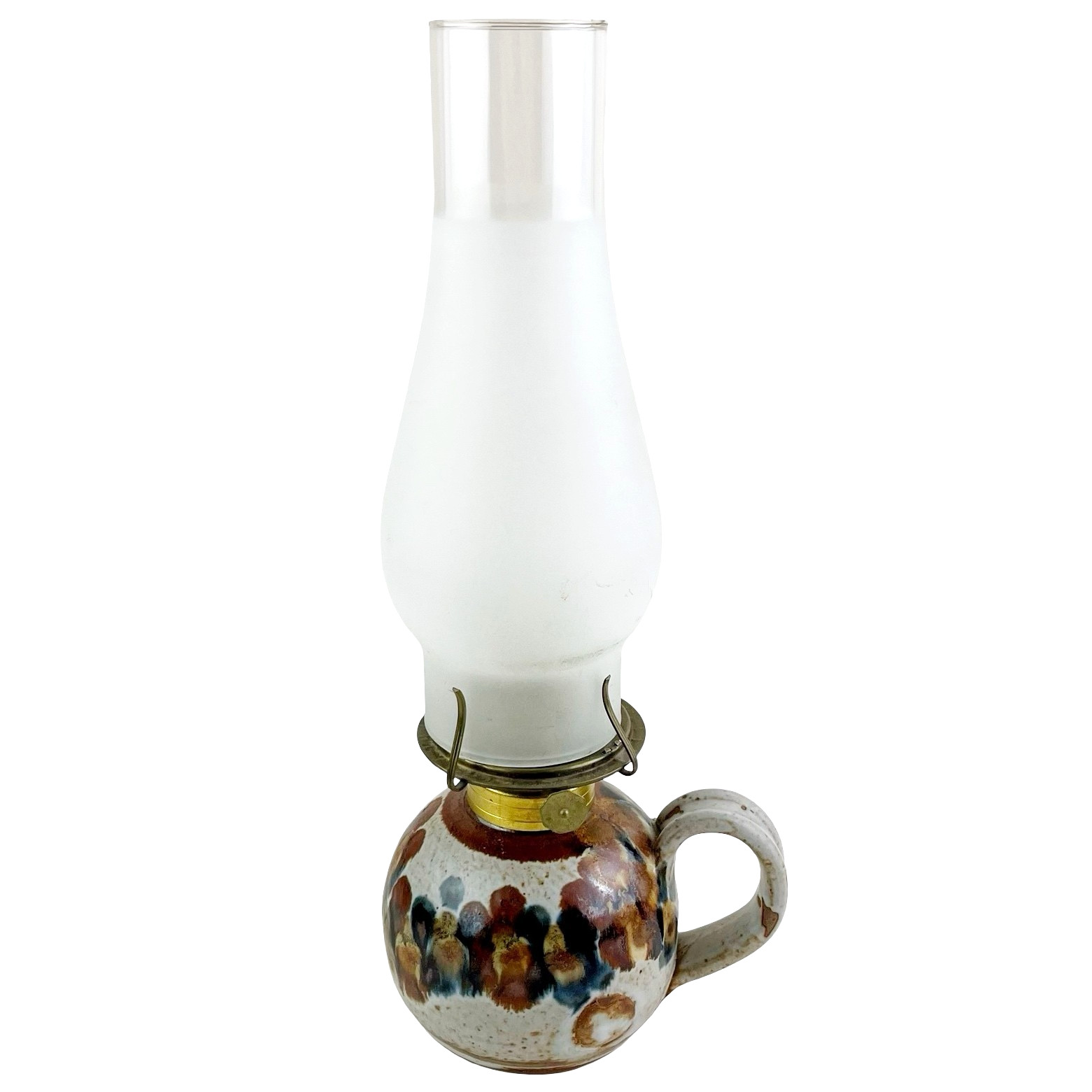 Vintage Art Pottery Oil Lamp with Chimney Ed Palmer Hand Thrown Rustic Cabin 13"