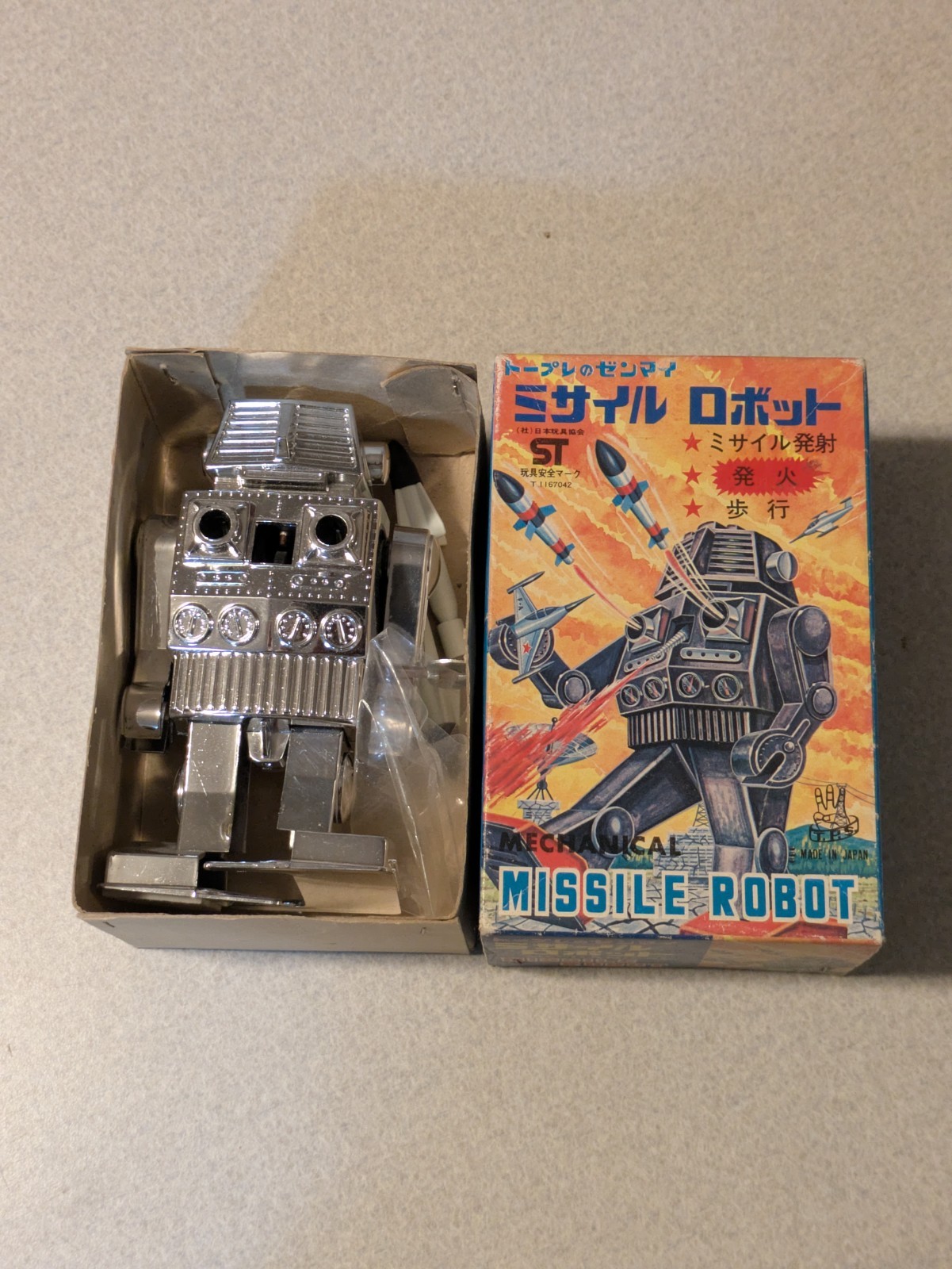 Vintage Japanese TPS Mechanical Wind-Up MISSILE ROBOT In Box Beautiful Condition
