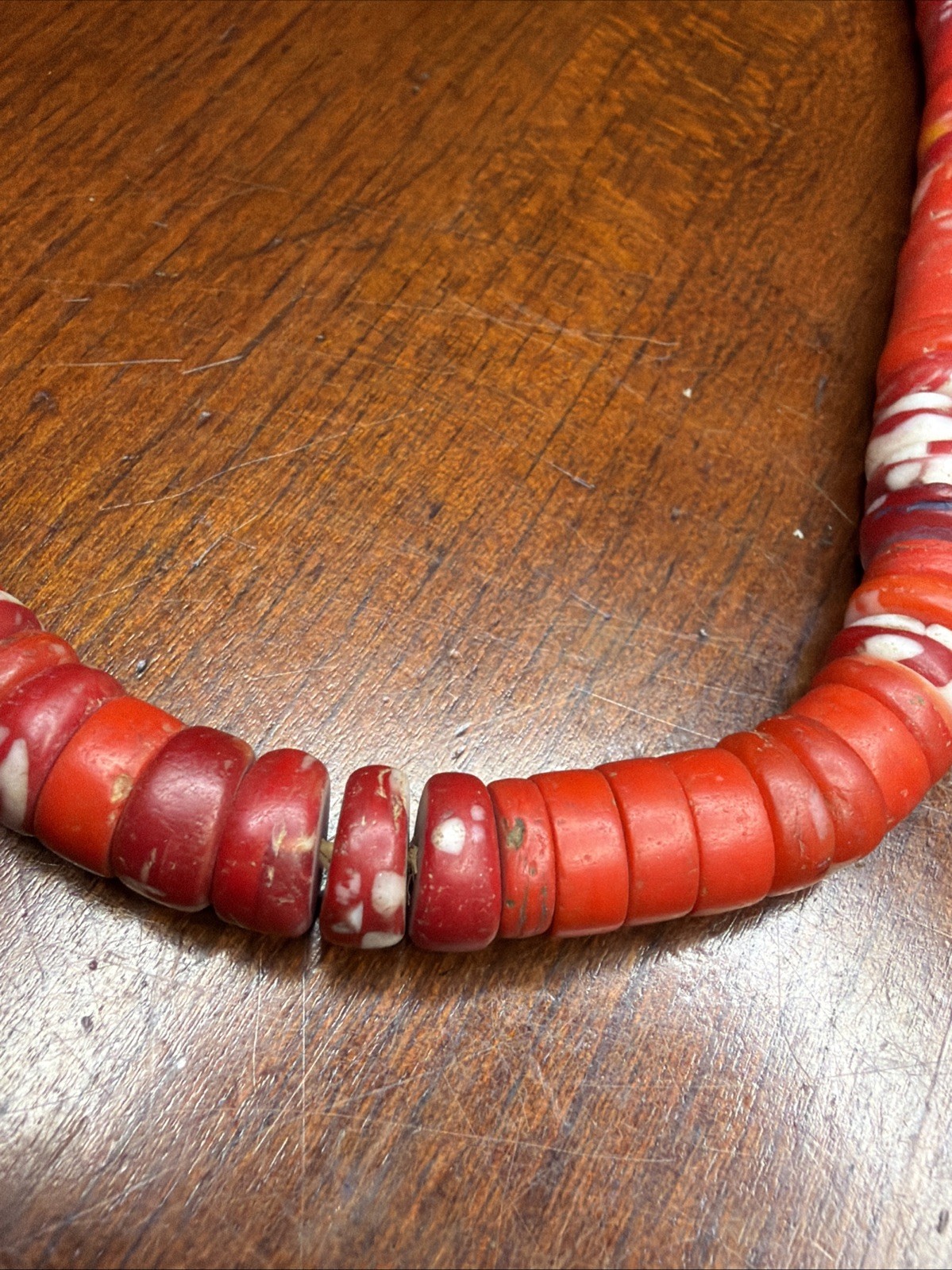 Brick Red Assorted Antique African Trade Bead Necklace