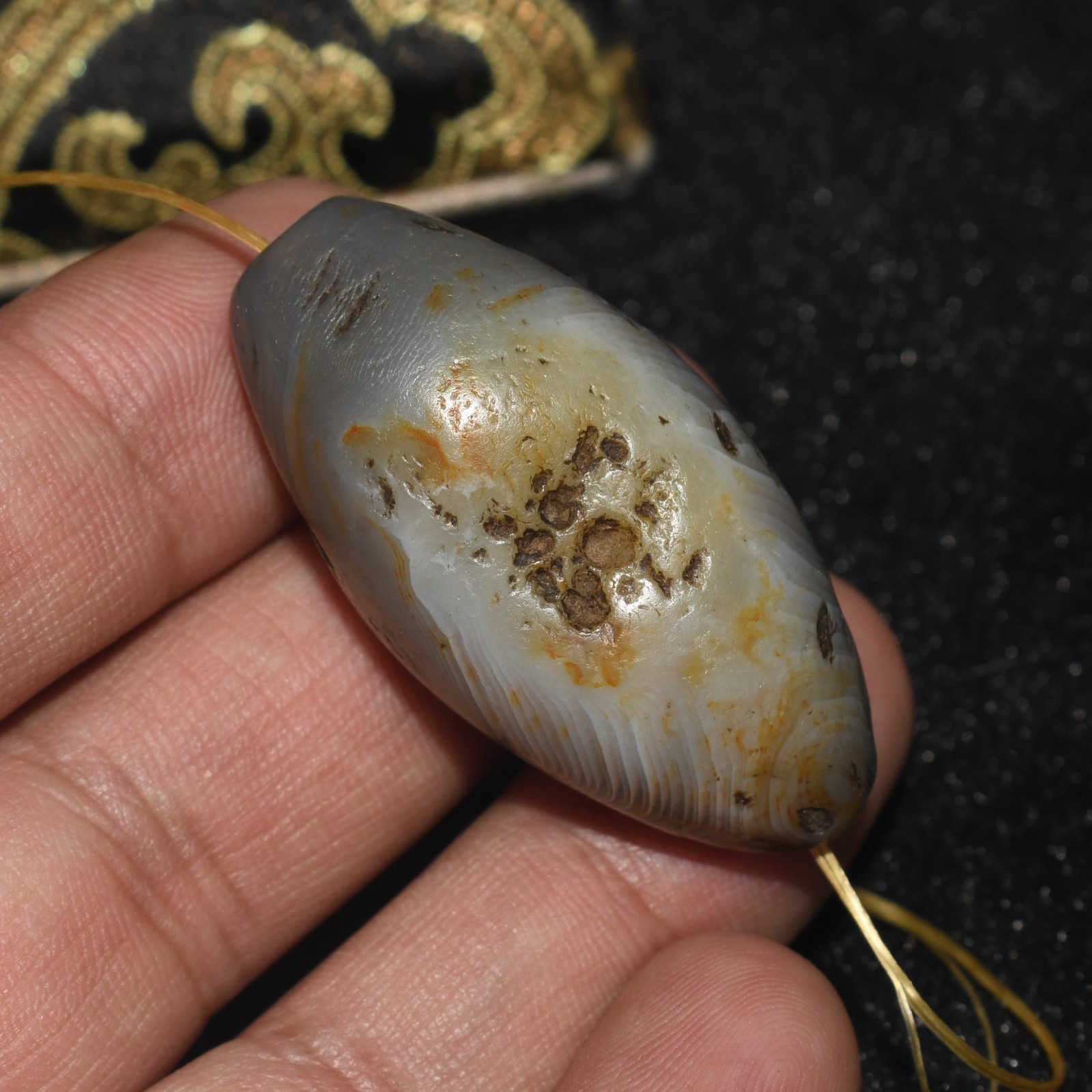 Genuine Ancient Bactrian Greek Banded Agate Stone Bead in good Condition