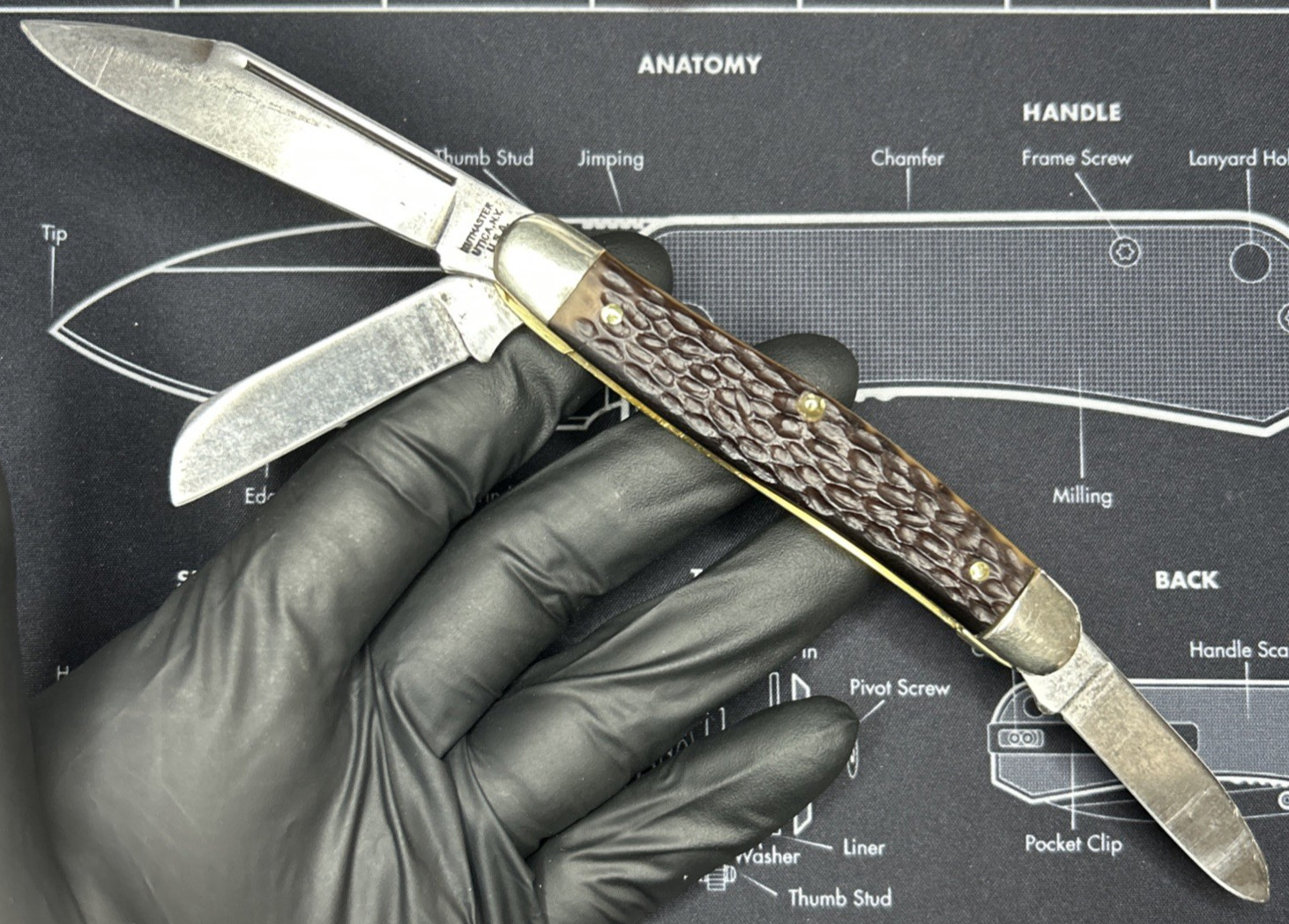 Vintage Kutmaster Utica NY USA 3-Blade Stockman Pocket Knife Clean & Sharp GVUC