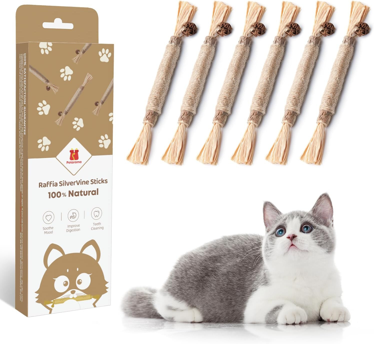 3 Pack Natural Silvervine Sticks Cat Toys, Catmint Silvervine Blend Sticks, Catn