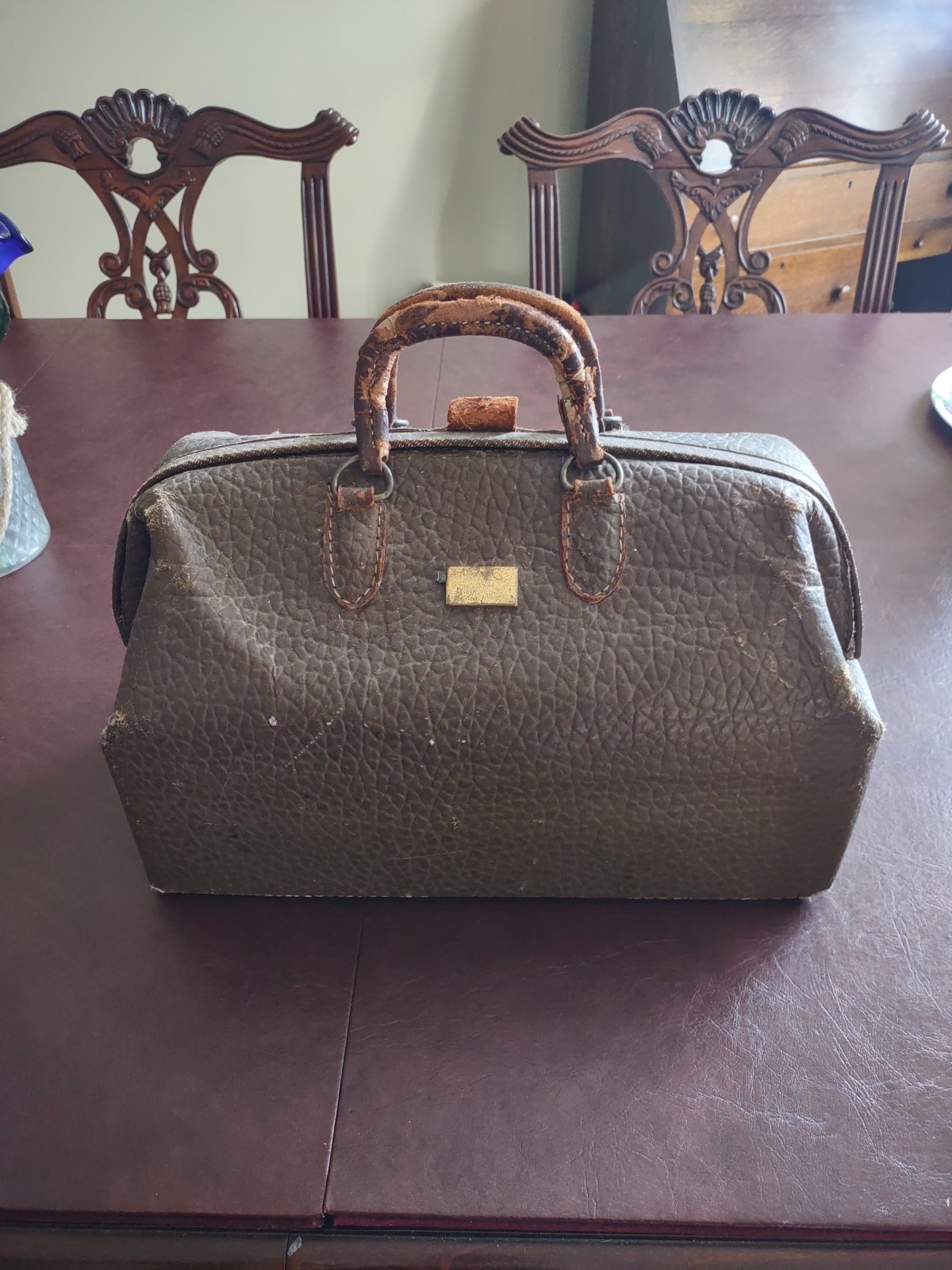 ANTIQUE Doctors Bag Brown Leather Early 1900s Travel Physician Medical 