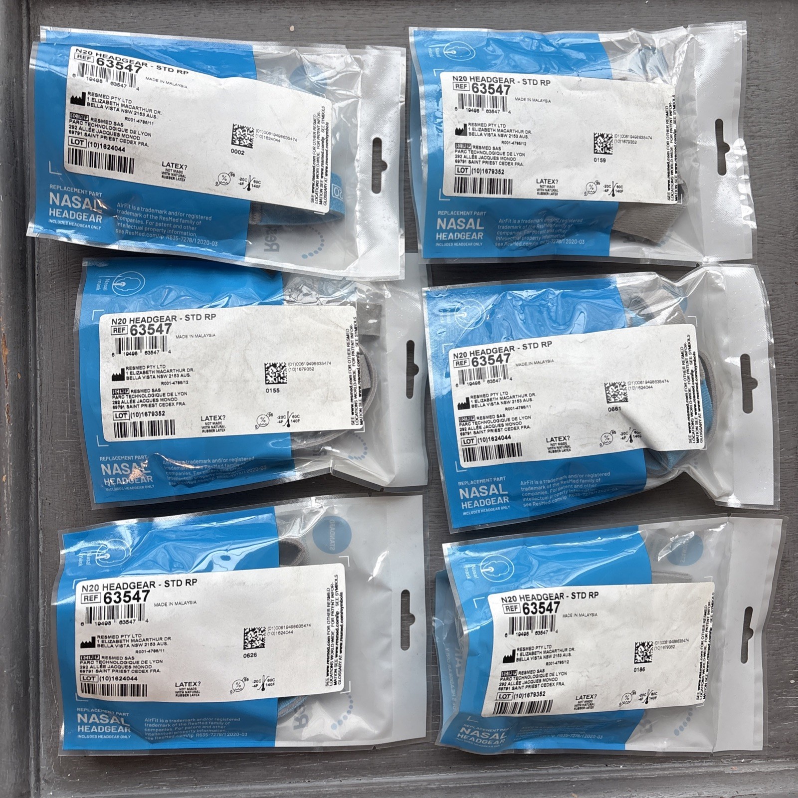 6 Pack - Resmed Airfit N20 Replacement Nasal Headgear New Size: Standard 63547