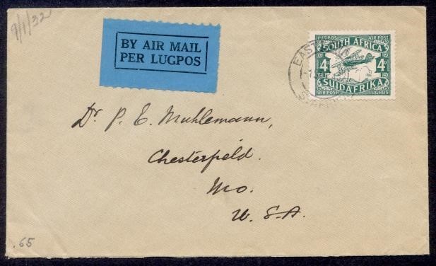 SOUTH AFRICA 1932 AIR TO USA