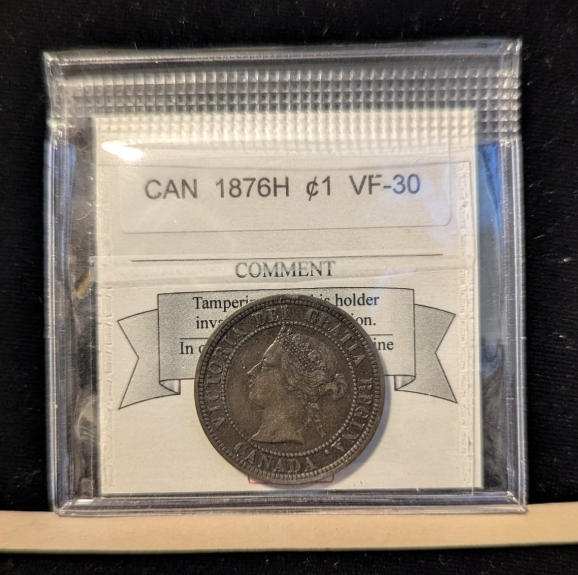 1876H  Coin Mart Graded Canadian, Large One Cent, **VF-30**