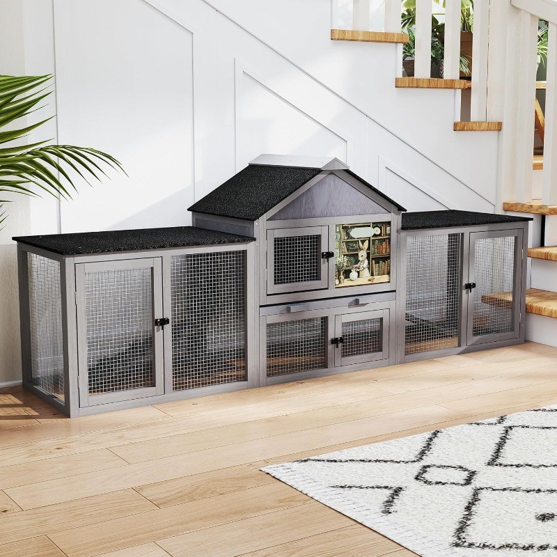 82 Inches Extra Large Wood Rabbit Hutch Outdoor Bunny Cage Easy To Assemble
