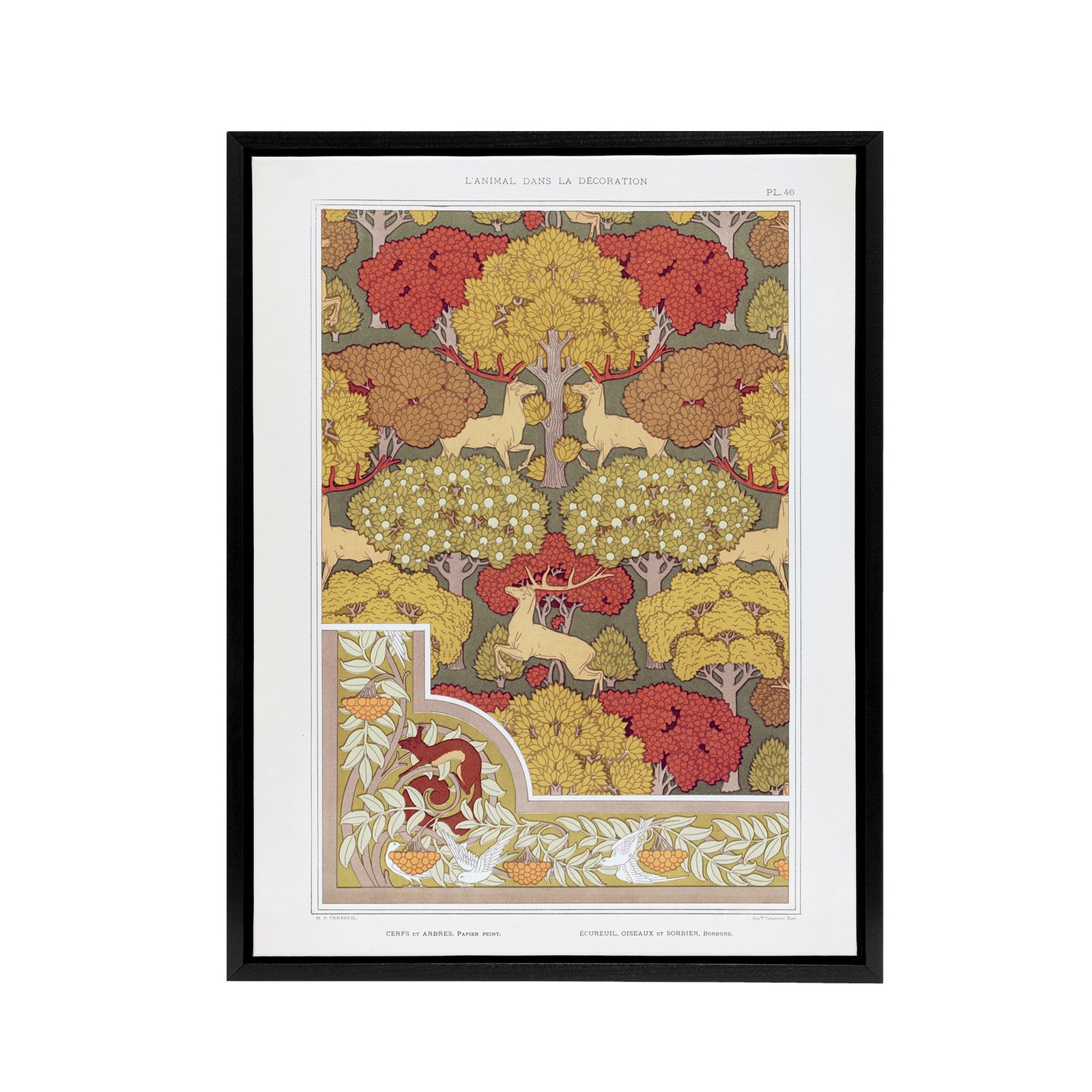 Stag Deer Trees Framed Canvas Wall Art Print Vintage Floral Verneuil