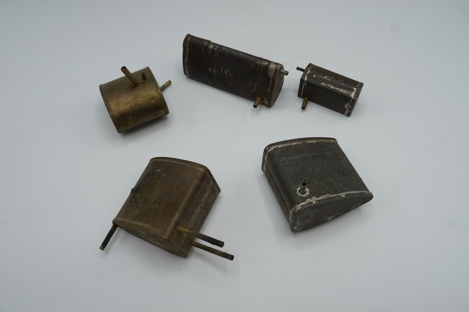 Antique Vintage Miniature Metal Tanks Reservoirs Lot of 5 Steampunk Industrial
