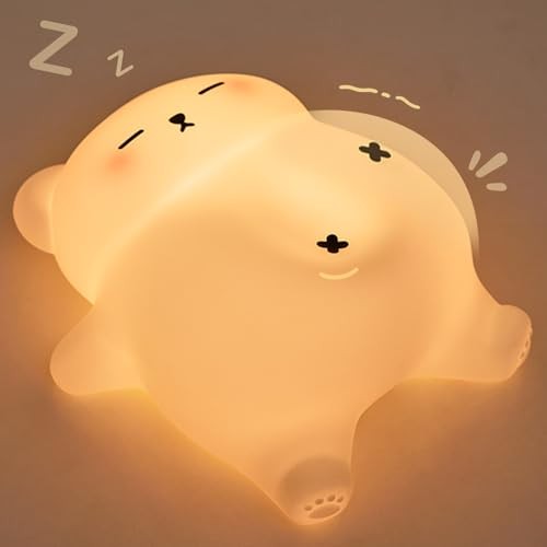 Snoring White Bear Night Light, Rechargeable Squishy Lamp - Silicone white bear