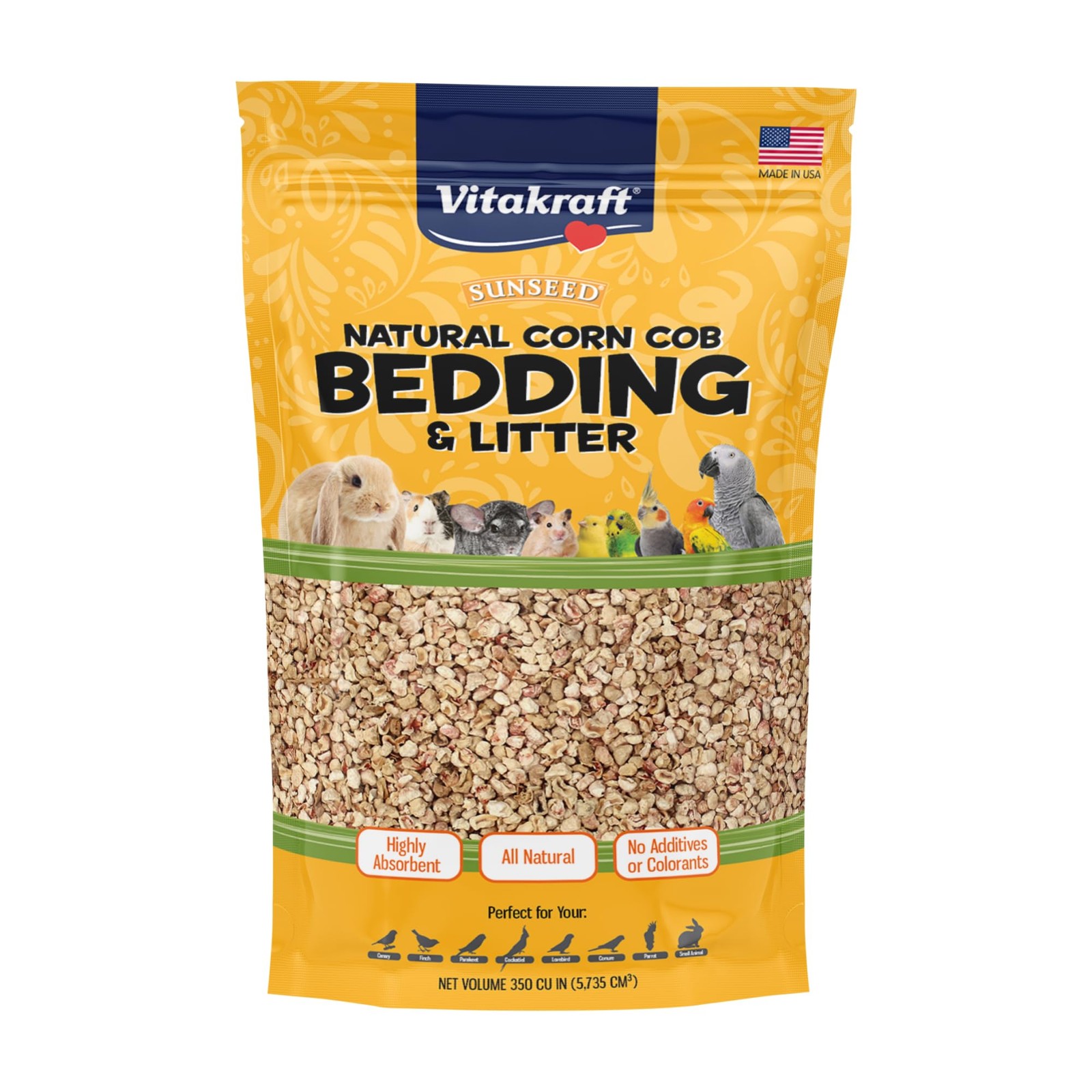 Natural Corn Cob Bedding & Litter for Birds and Small Animals – 350 Cubic Inc...