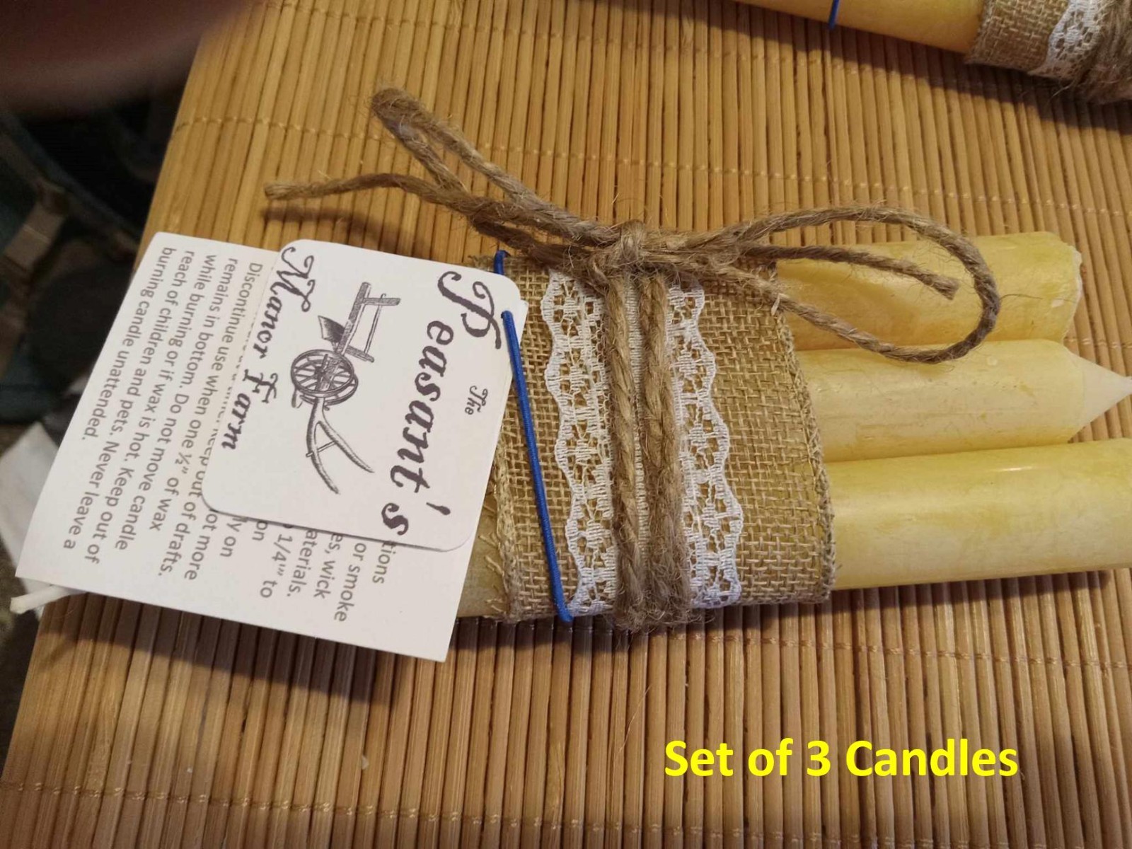 6 Inch Handmade Beeswax Candles - Molded - Natural Scented - Set of 3