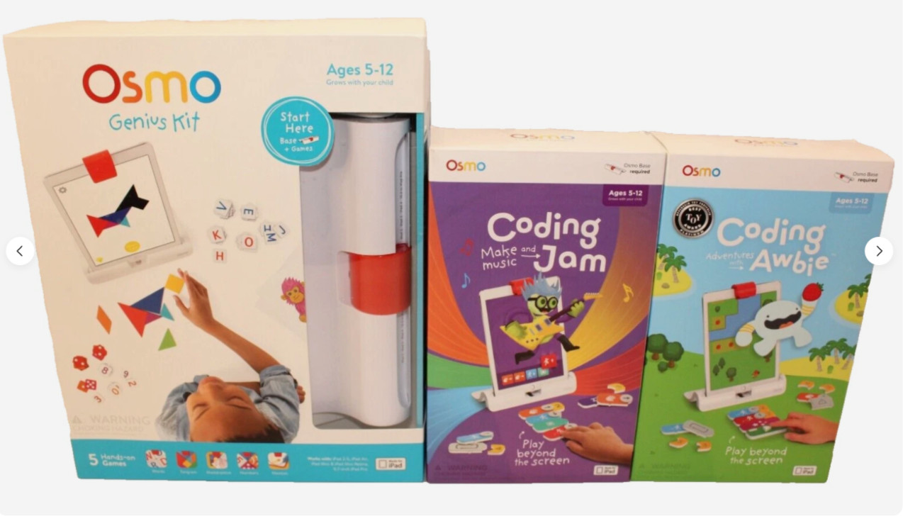 (Lot of 3) NEW Osmo Genius Kit for Kids +Coding Music & Jam +Adventures w/ Awbie