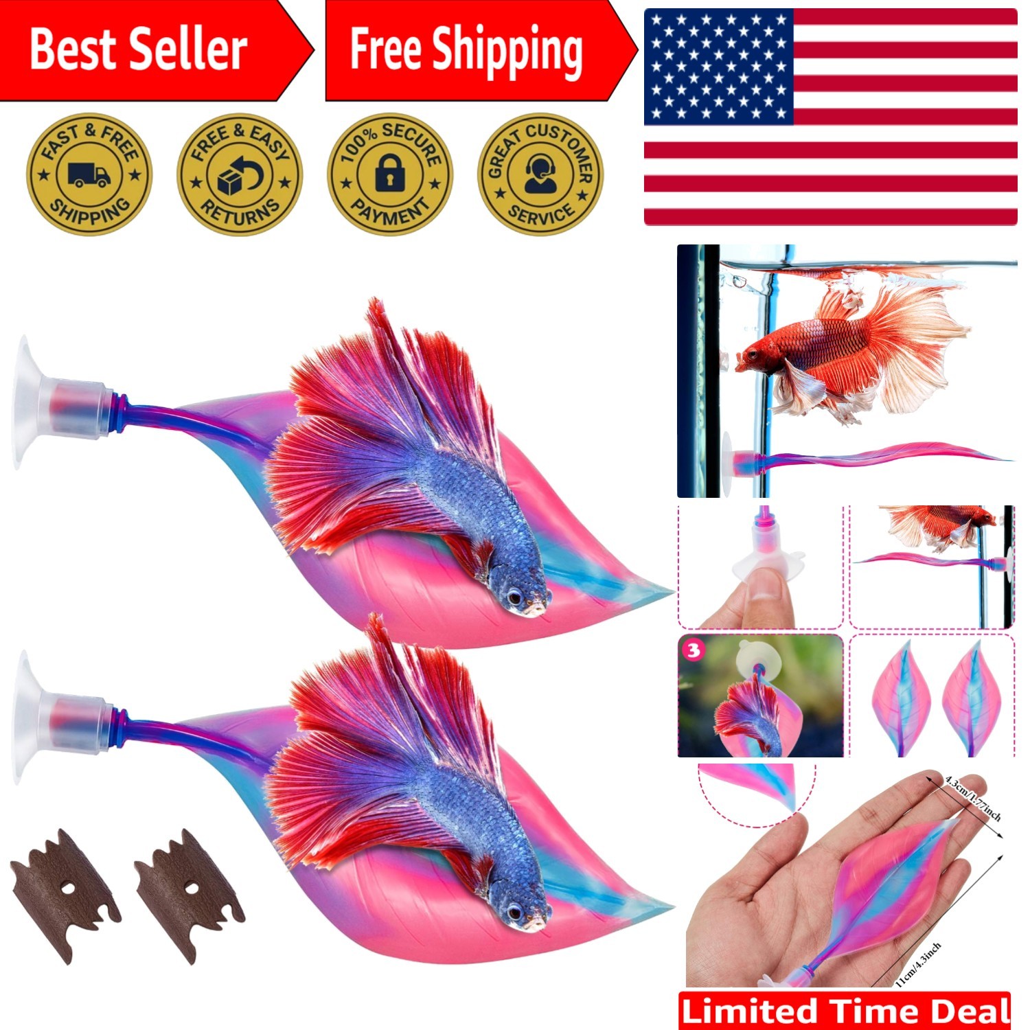 Silicone Betta Fish Bed Hammock Set - 2 Lightweight Leaf Designs for Aquariums