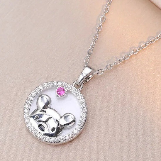 NEW Girls Silver Plated Winnie the Pooh Crystal Necklace - 16mm x 16mm