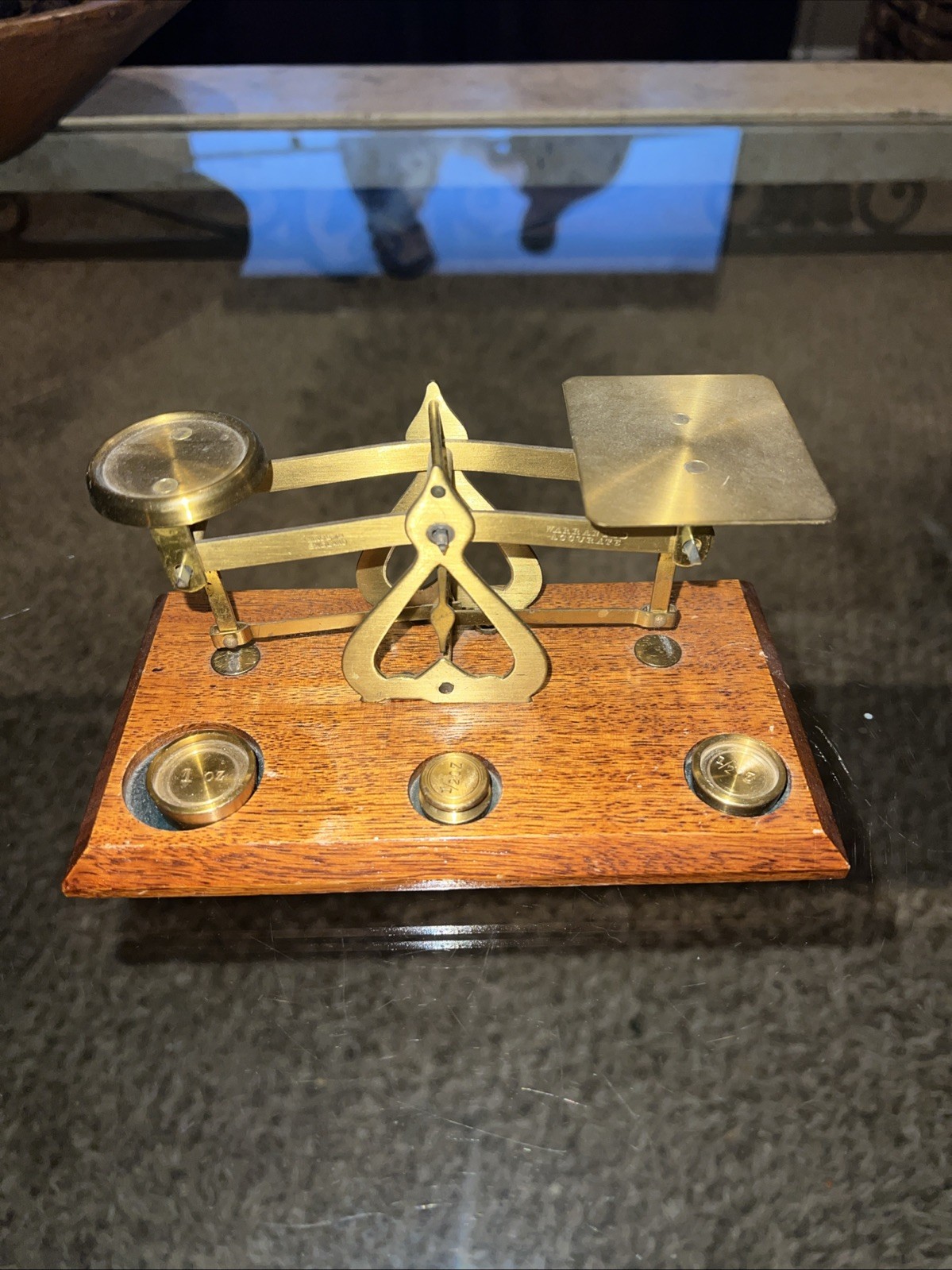 Vintage Brass And Wood Postal Balance Scale Made In England Warranted Accurate