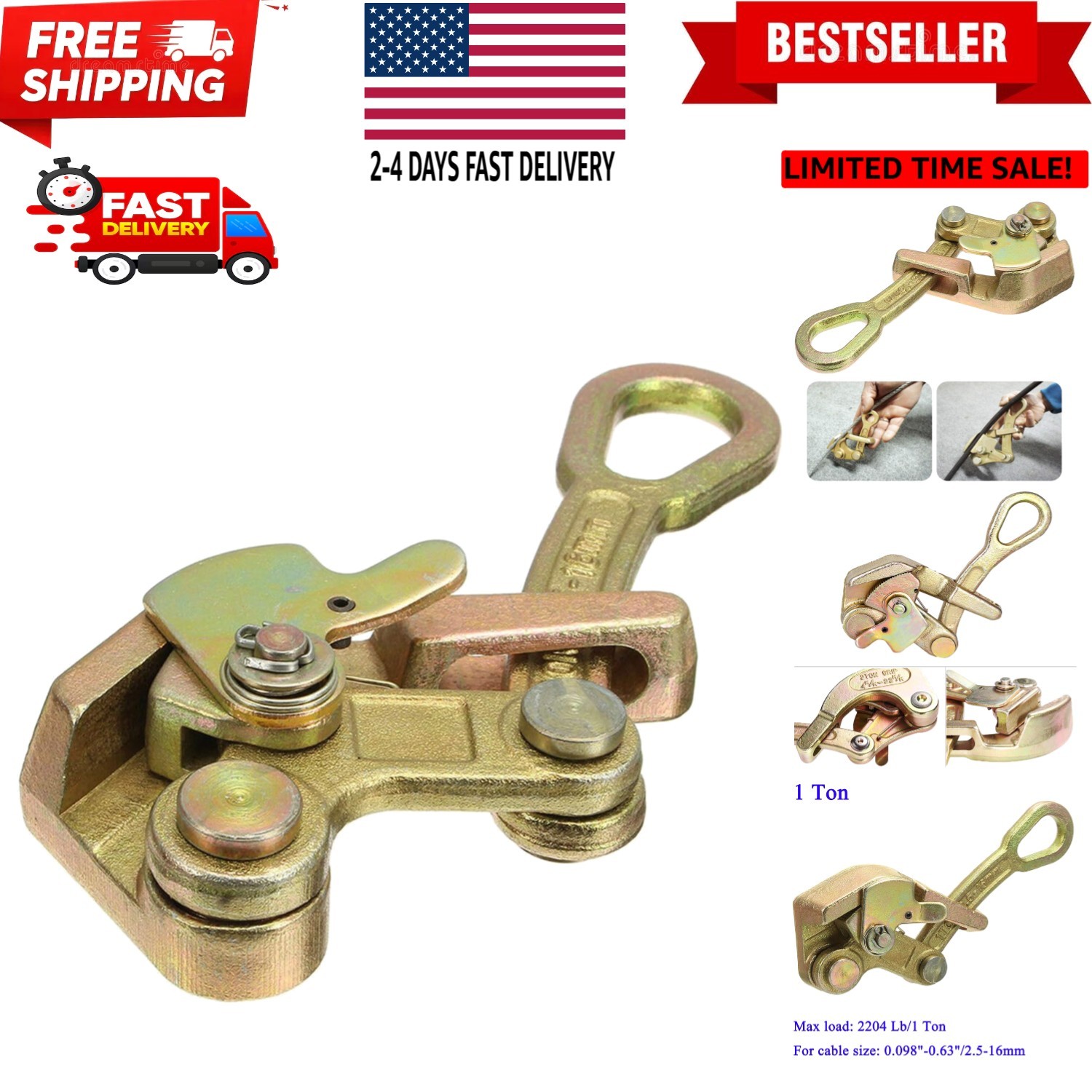 Cable Grip Wire Gripper Steel Cable Puller Tool for Wire Rope,Pulling 2204 Lb...