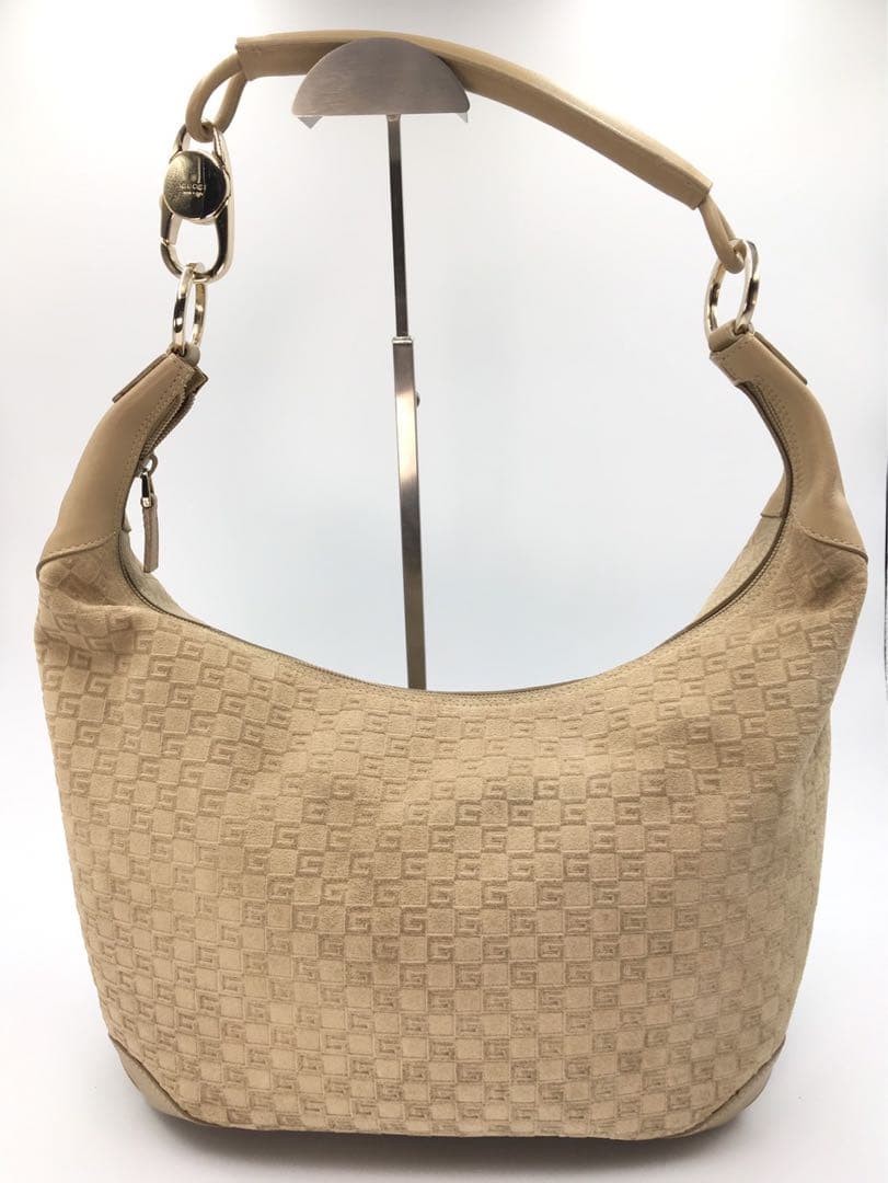 Gucci Shoulder Hand Bag Beige Leather Small Purse Vintage Authentic