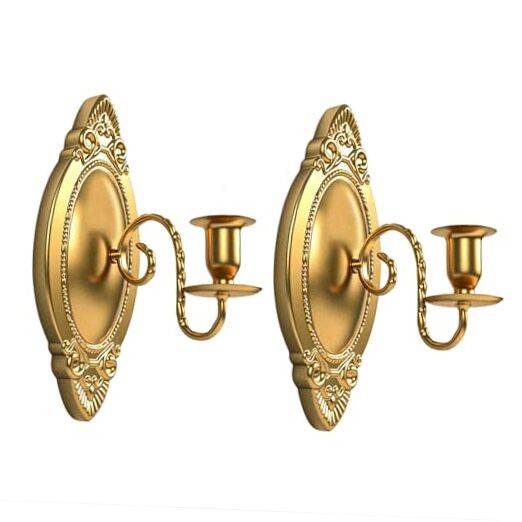 Candle Sconces Set of Two, Brass Color Victorian Royal Wall Sconce, Metal Gold