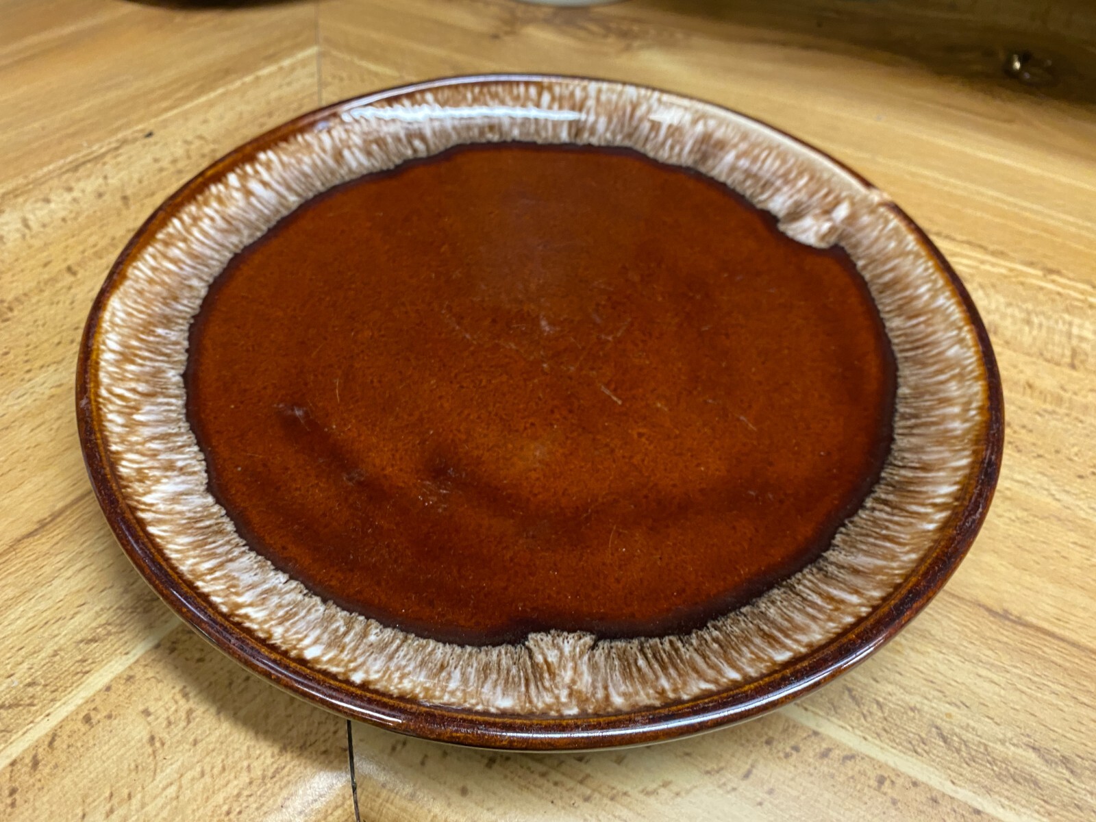 Vintage Drip Glaze Brown Round Serving Platter Stoneware 10" Hull?