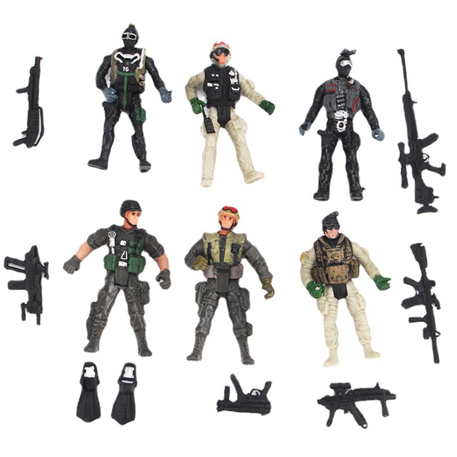 6 IN 1 1/18 Special Force Army SWAT Soldiers Action Figures Mlitary Scene Model