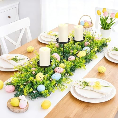 27.56" Easter Egg Candle Holder Centerpiece, Spring Table Decor with Metal 