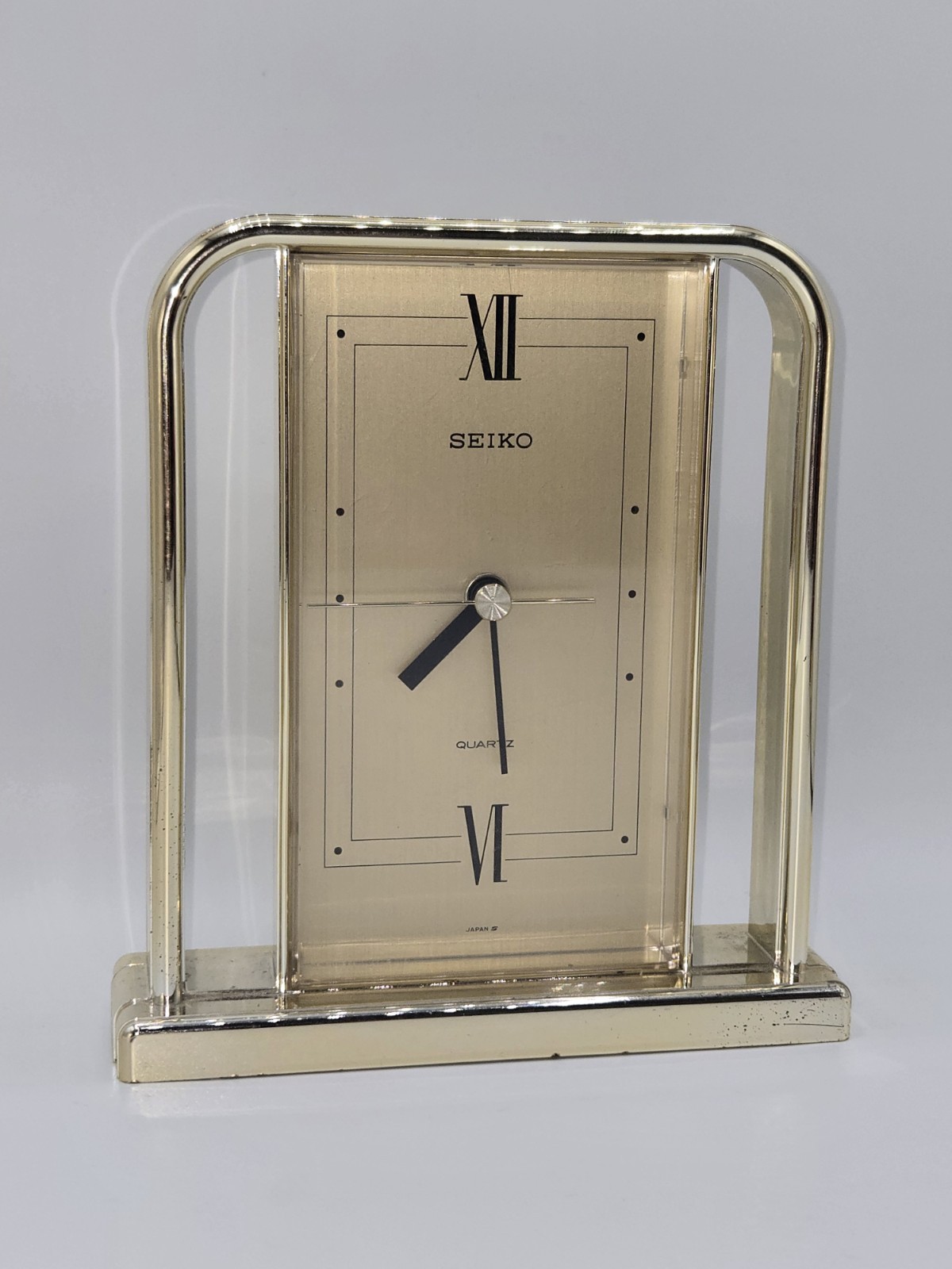 Seiko Brass Tone Quartz Desk Clock IMSA Racing Promo Mantel Clock Art Deco Style