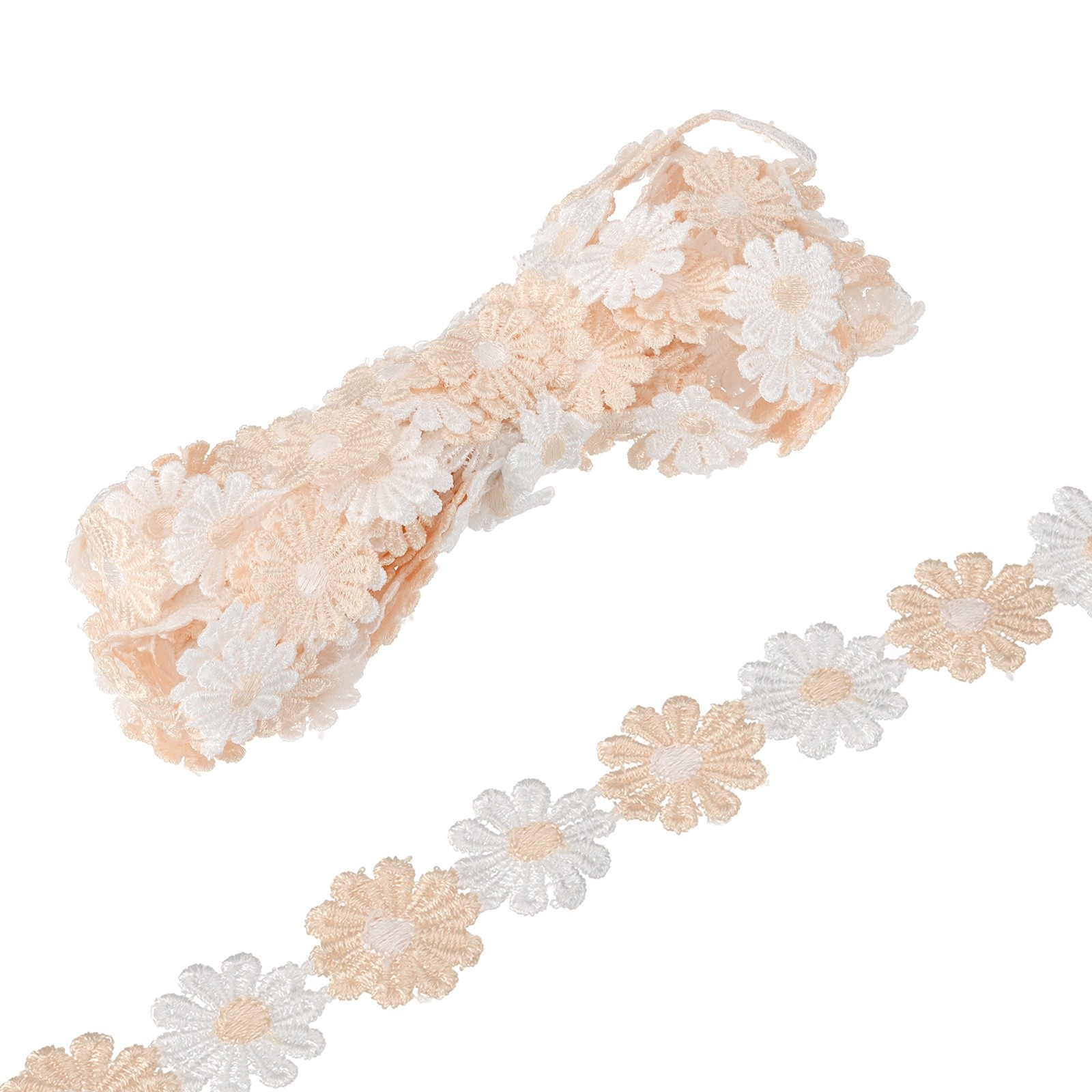 5 Yards 1 Inch Wide Delicate Floral Edge Lace Trim, Brown-White