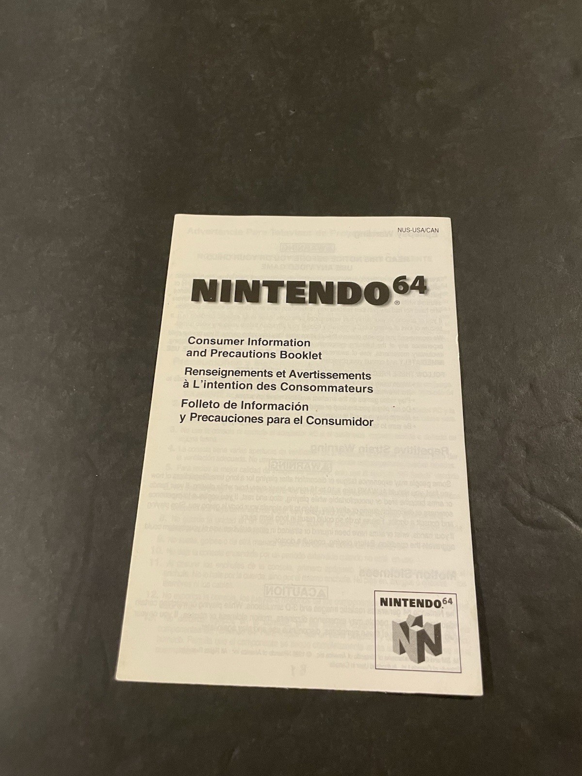 Nintendo 64 N64 Precaution Insert Only