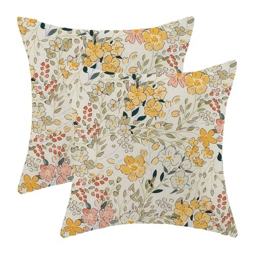 Spring Yellow Green Floral Pillow Covers 18x18 Inch 18" x 18" (Pack of 2) Dc8