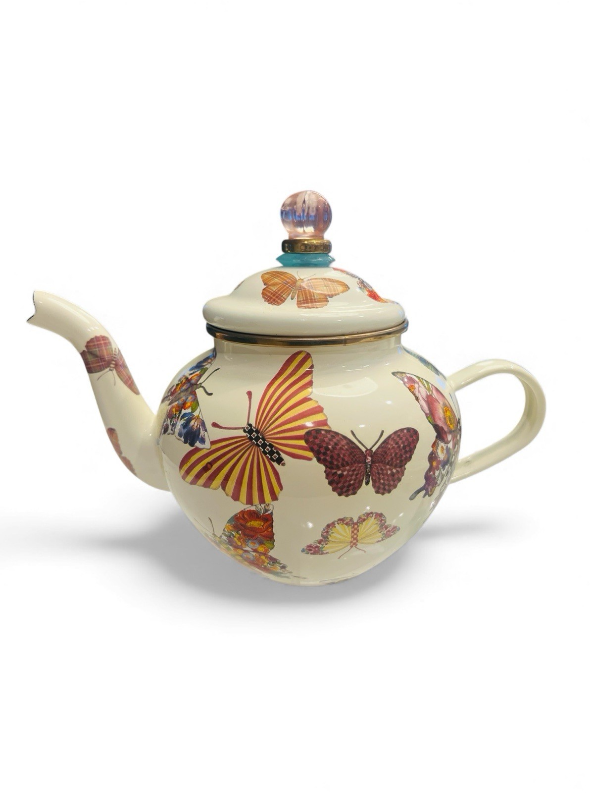 MacKenzie Childs Butterfly Garden White 4 Cup Enamel Teapot Kettle Small Retired