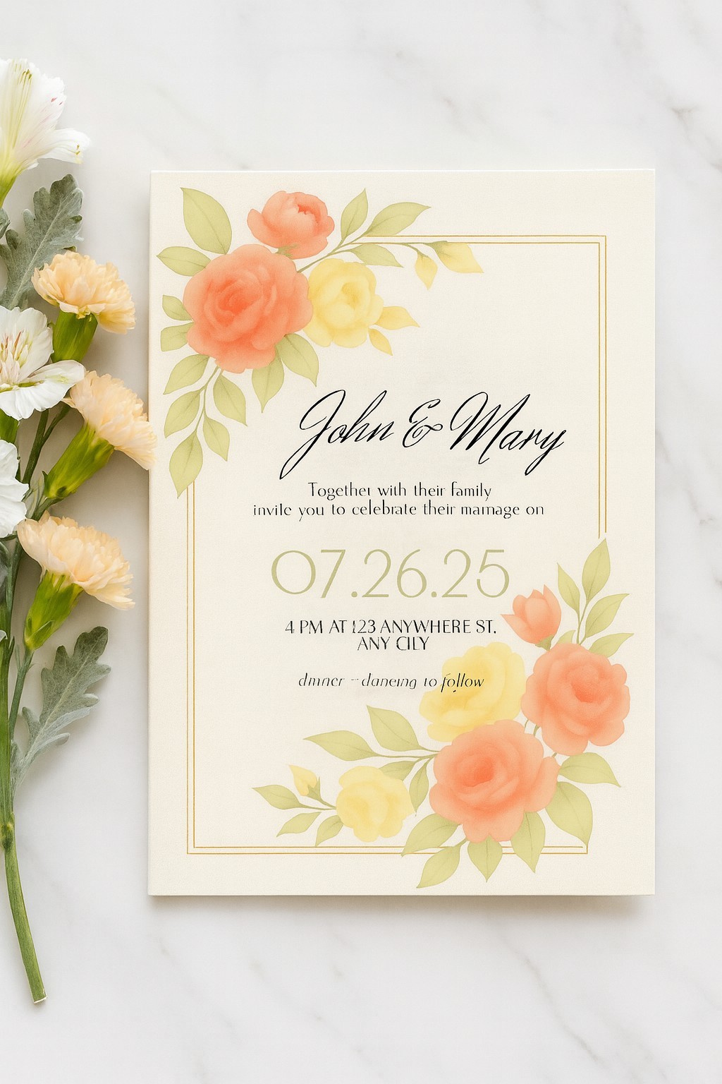 Canva Editable Floral Wedding Invitation – Digital Download (red n white/cream)