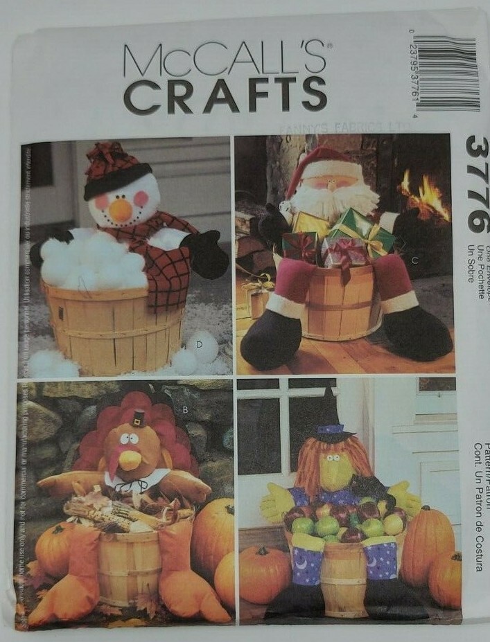 McCall's Crafts 3776 Decorated Holiday Baskets Santa Snowman Sewing Pattern