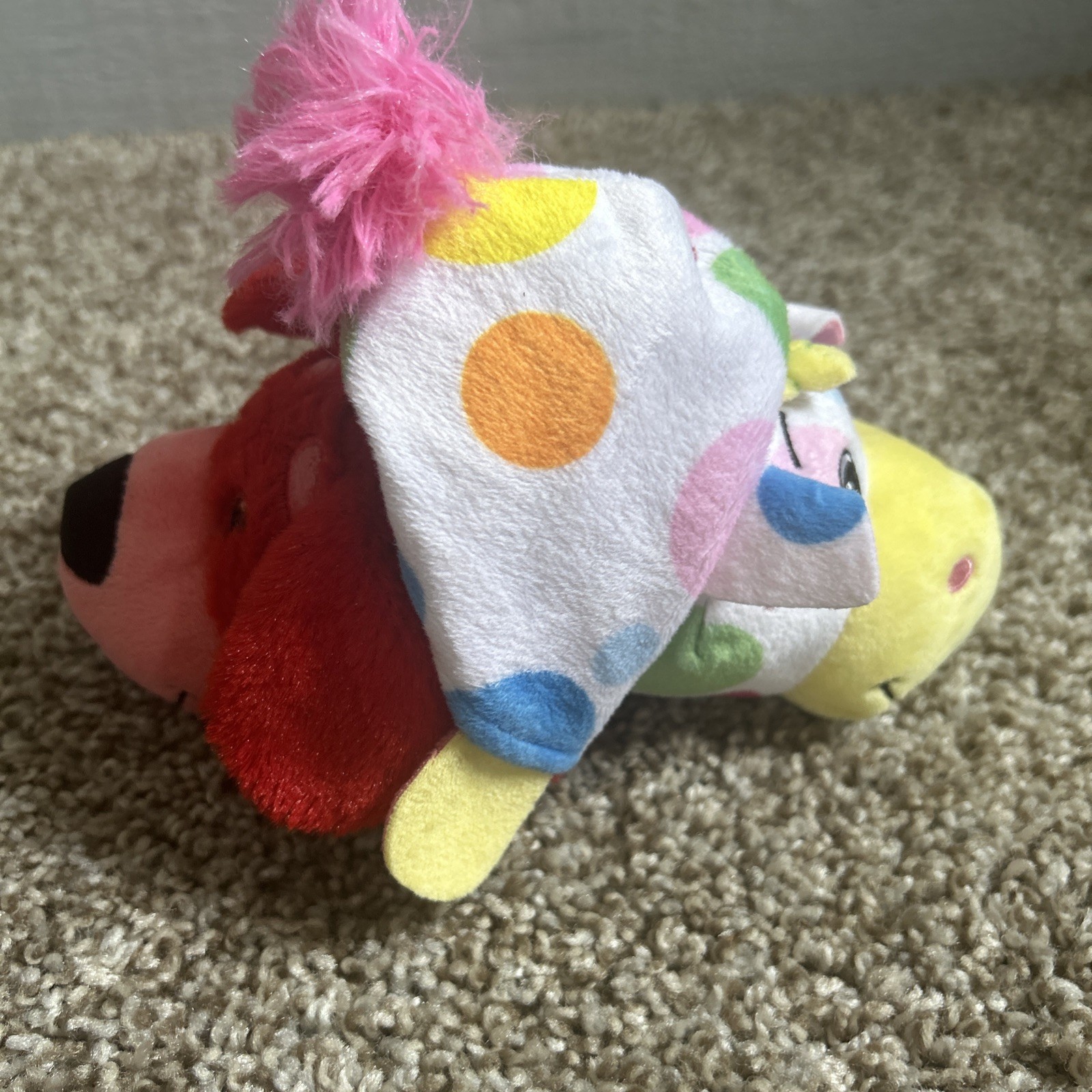 Flip-A-Zoo, 2 In 1 Stuffed Plush Animal ~ Polka Dot Unicorn + Red Dog 18"