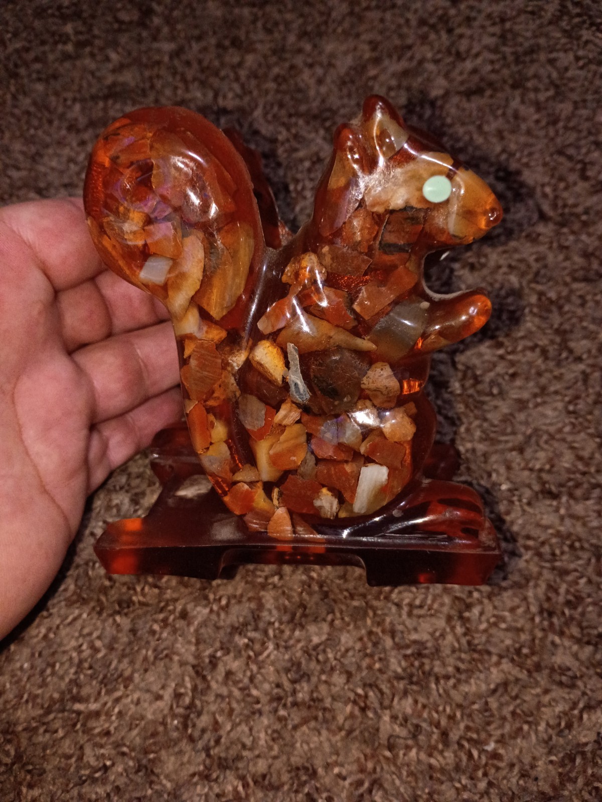 VINTAGE  Lucite Squirrel Napkin Holder Lucite Acrylic Resin Brown Embedded Rocks