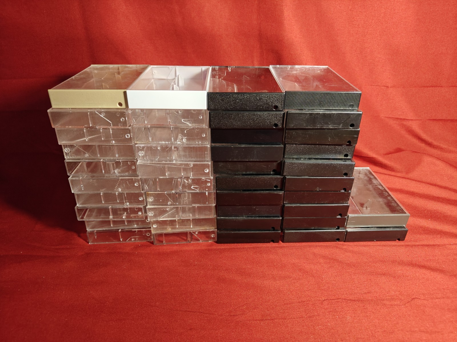 Used Clear / Black Plastic Jewel Cassette Tape Cases Empty Lot Of 42