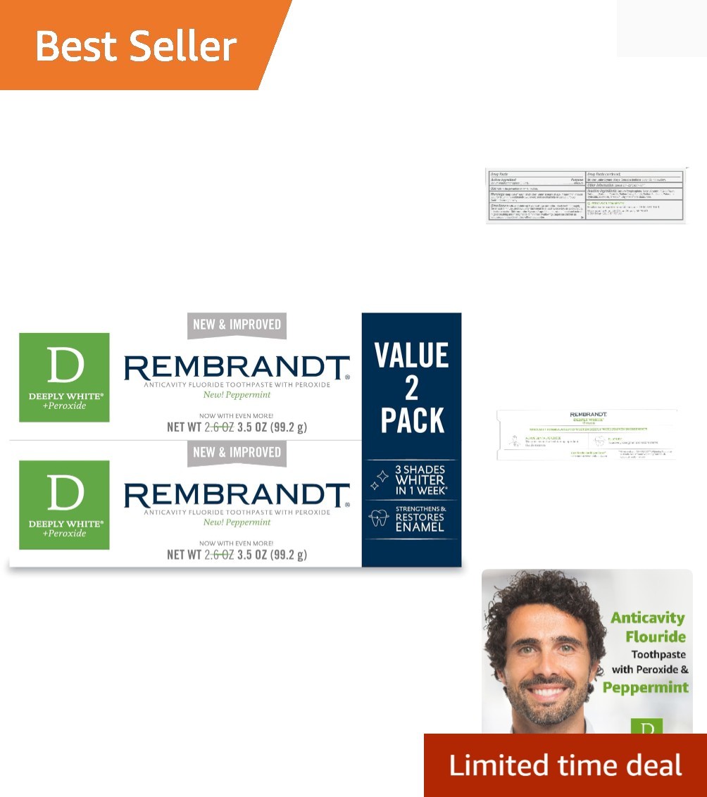 Achieve Whiter Teeth in 3 Days: Rembrandt Peppermint Toothpaste - 2 Pack, 3.5oz