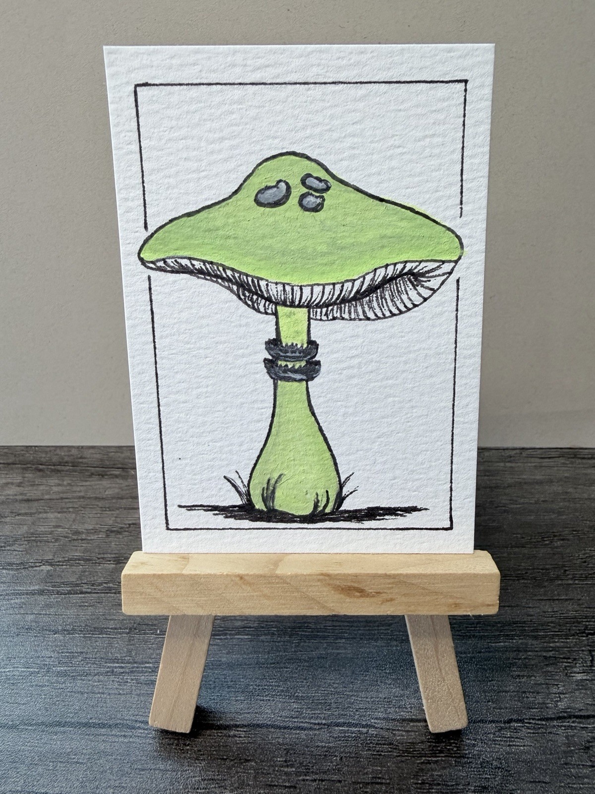 Original ACEO Mushroom Art Card Painting Funky Cute Fun 2.5 x 3.5 all.things.ali