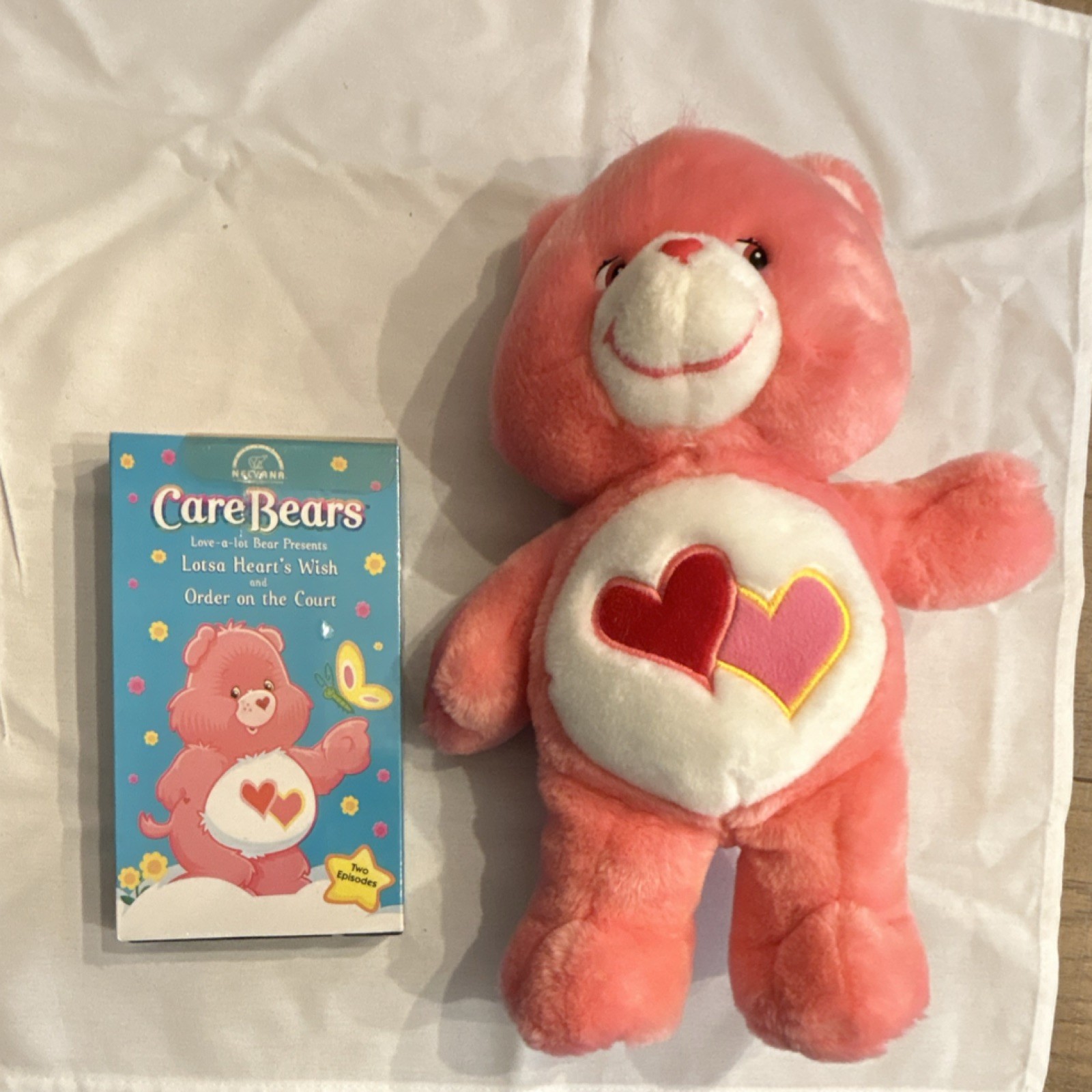 Care Bears Love-a-Lot Bear Plush Pink Hearts Theme with SEALED VHS Tape Lot 2002