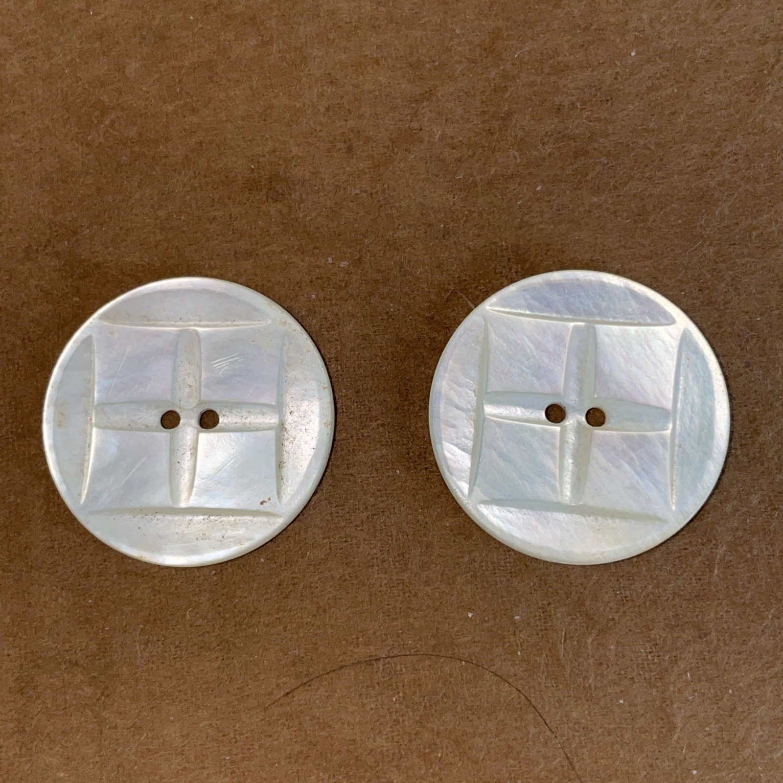Lot of 2 Pair Antique White Mother of Pearl Windowpane Buttons Carved 1.07”