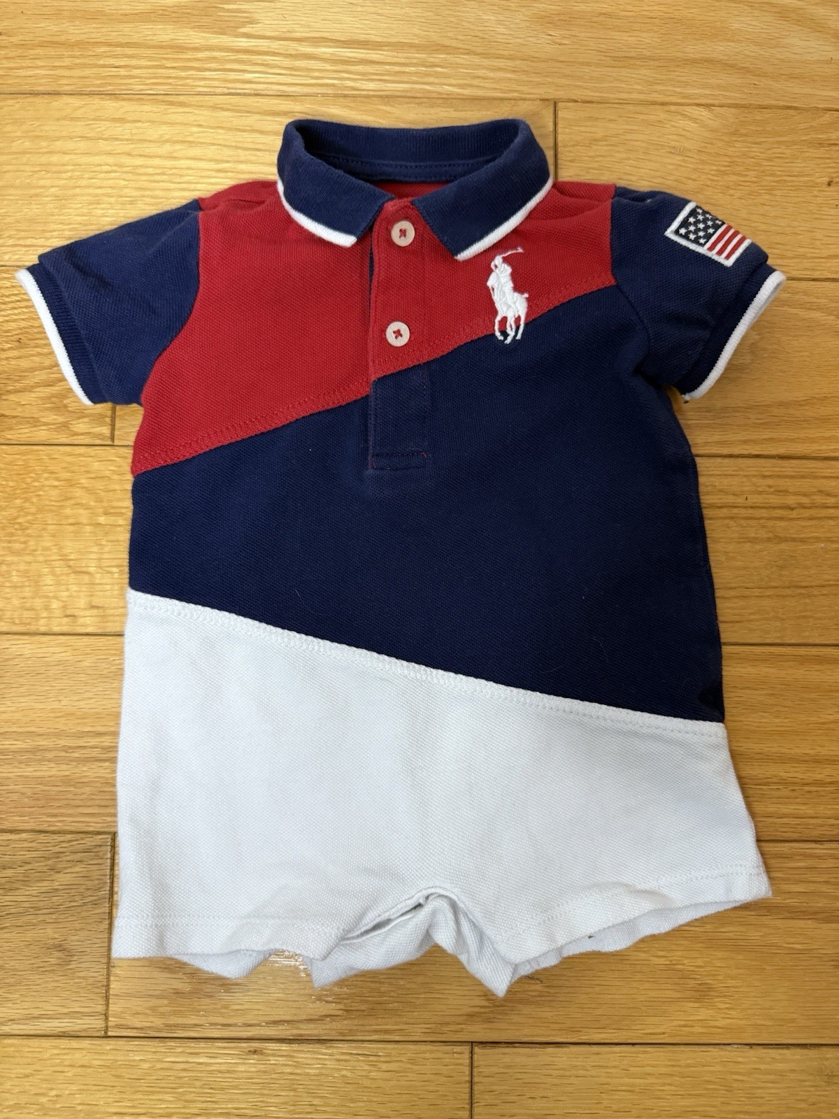 Ralph Lauren Baby Boys Romper 3-6M  Polo One Piece Short Sleeve Outfit RWB USA