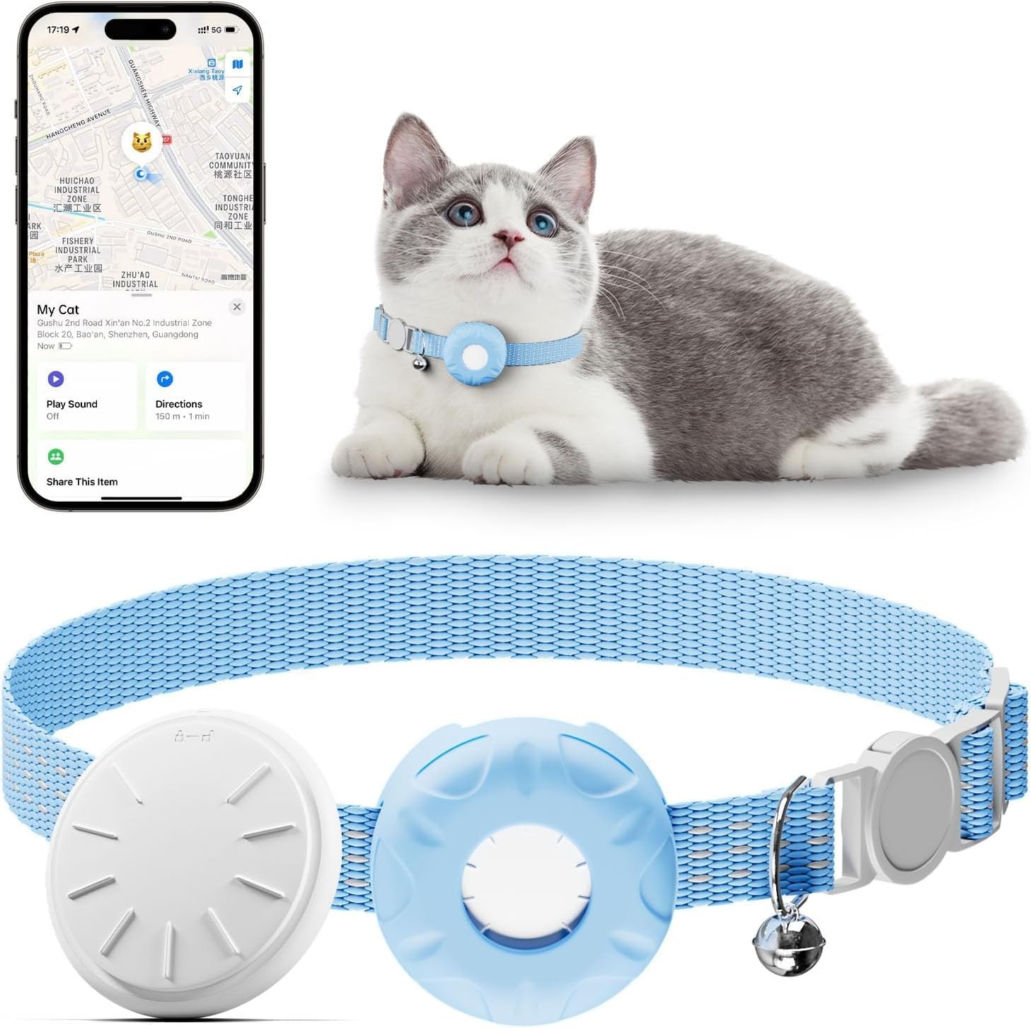 Cat Tracker,Breakaway Tracking Pet Collar with Finder Tag and Tracker Holder,...