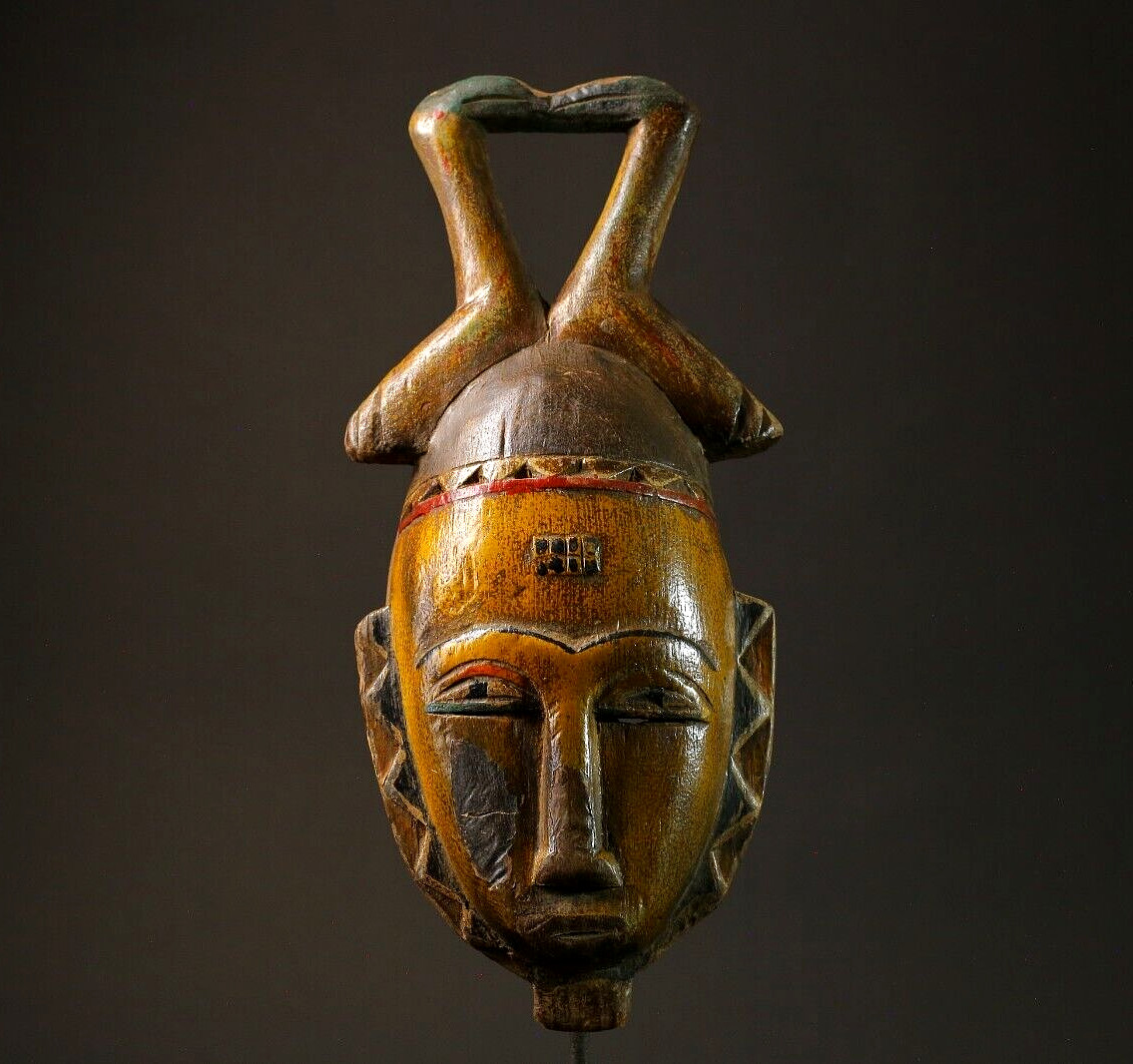 African Authentic Wood Mask Large Hand Carved Wall Art-8786