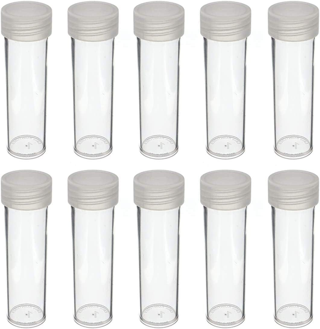 (10) round Clear Plastic (Penny Cent) Size Coin Storage Tube Holders Screw on Li
