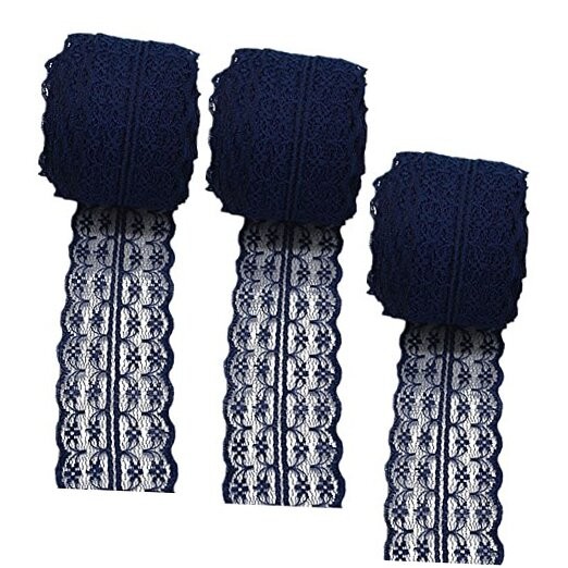 3 Rolls 10 Yards Floral Lace Ribbon Lace Trim Webbing Fabric for DIY Navy Blue