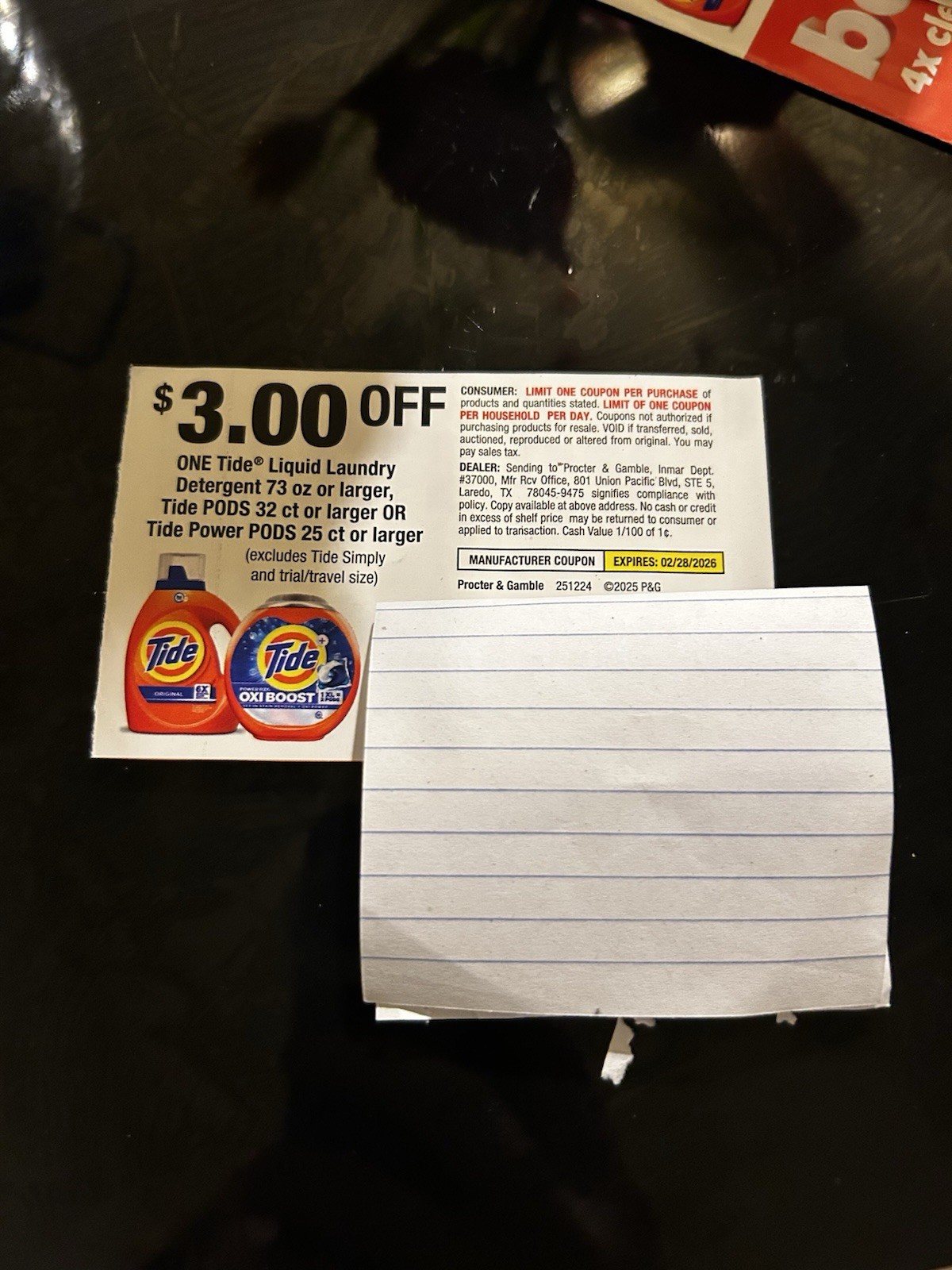 Tide $3 Manufacturer Coupon for Laundry Detergent or PODS Exp 02/2026