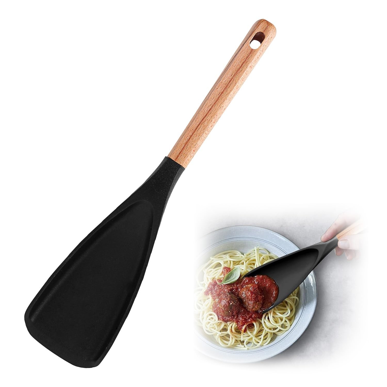 Silicone Spatula Spoon, BPA-Free Multifunction Wooden Handles Serving Spoon S...
